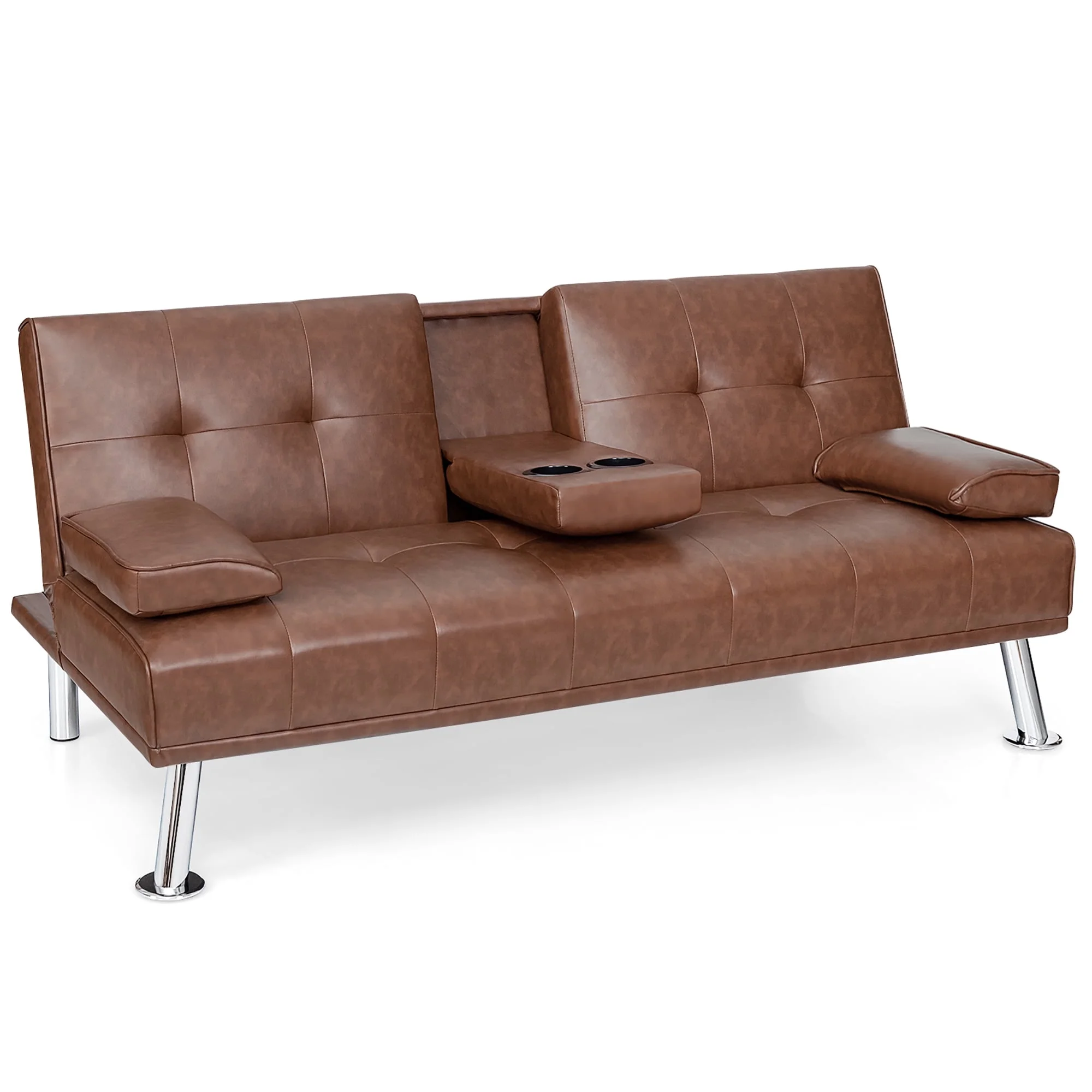 Futon Sofa Bed, Modern Faux Leather Sofa Couch with Convertible Backrest,Sleeper Sofa Couch Filled with Memory Foam for Living Room,Apartment,Bedroom