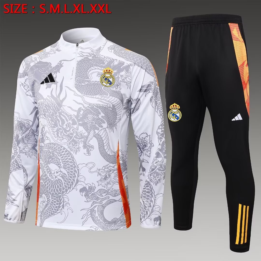2024/2025 Real Madrid Half-Pull Training Suit White Dragon Football Shirt 1:1 Thai Quality
