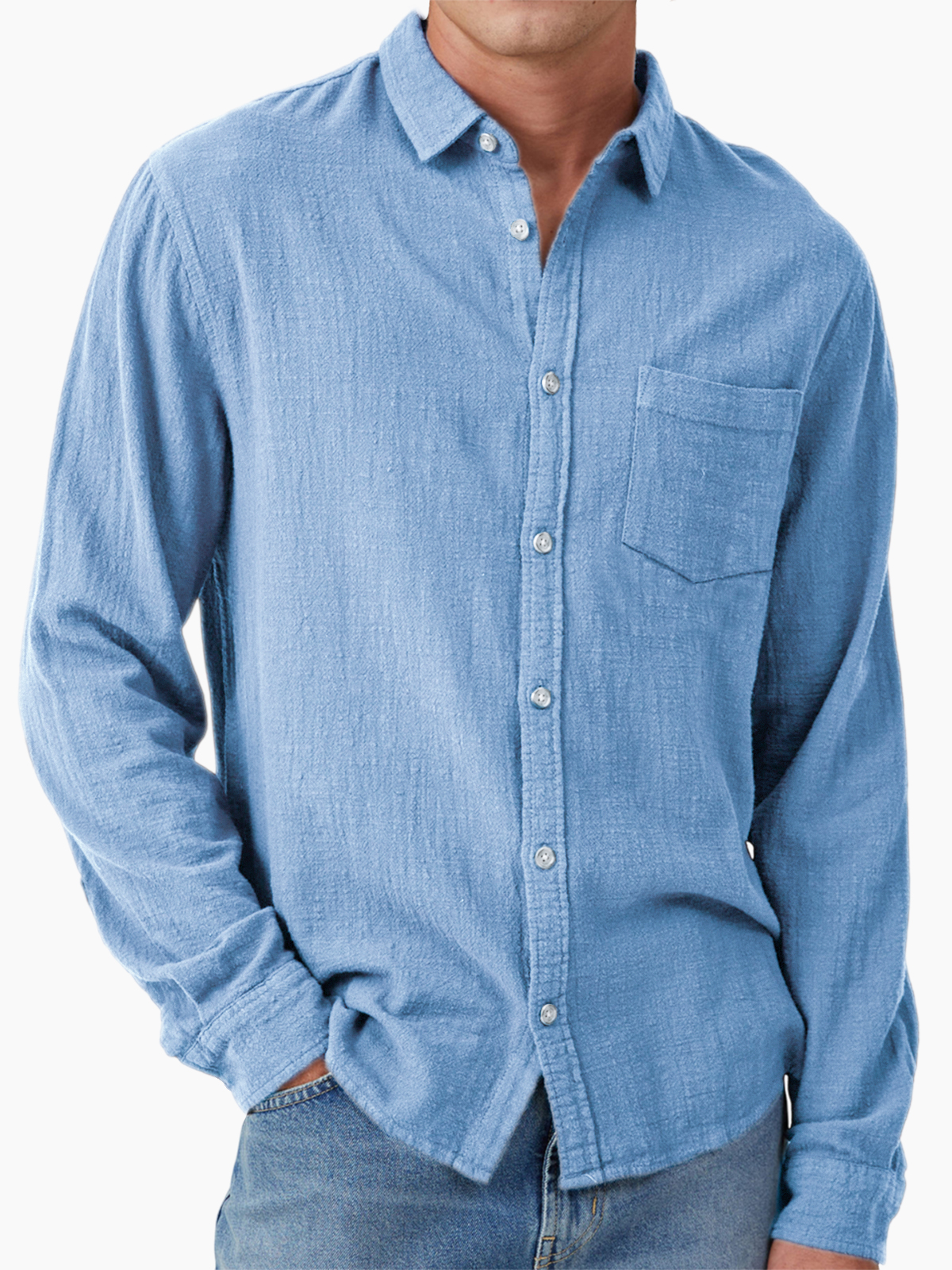 Men's Vacation Hawaiian Casual Vintage Cotton Casual Long Sleeve Shirt with Chest Pocket