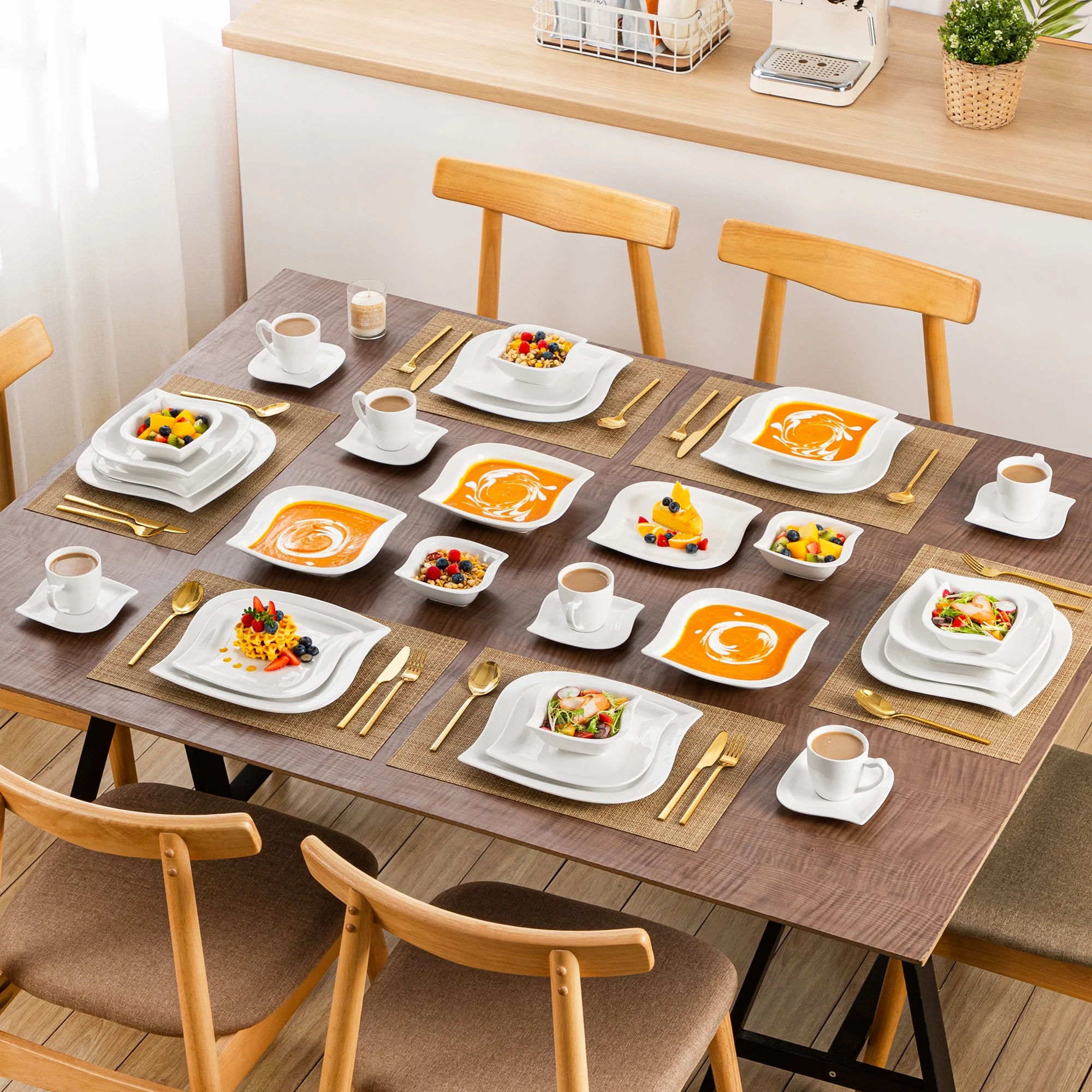 vancasso 36 pcs Dinnerware Sets, Plates and Bowls Set for 6, Porcelain Dinner Set, Marble Gray
