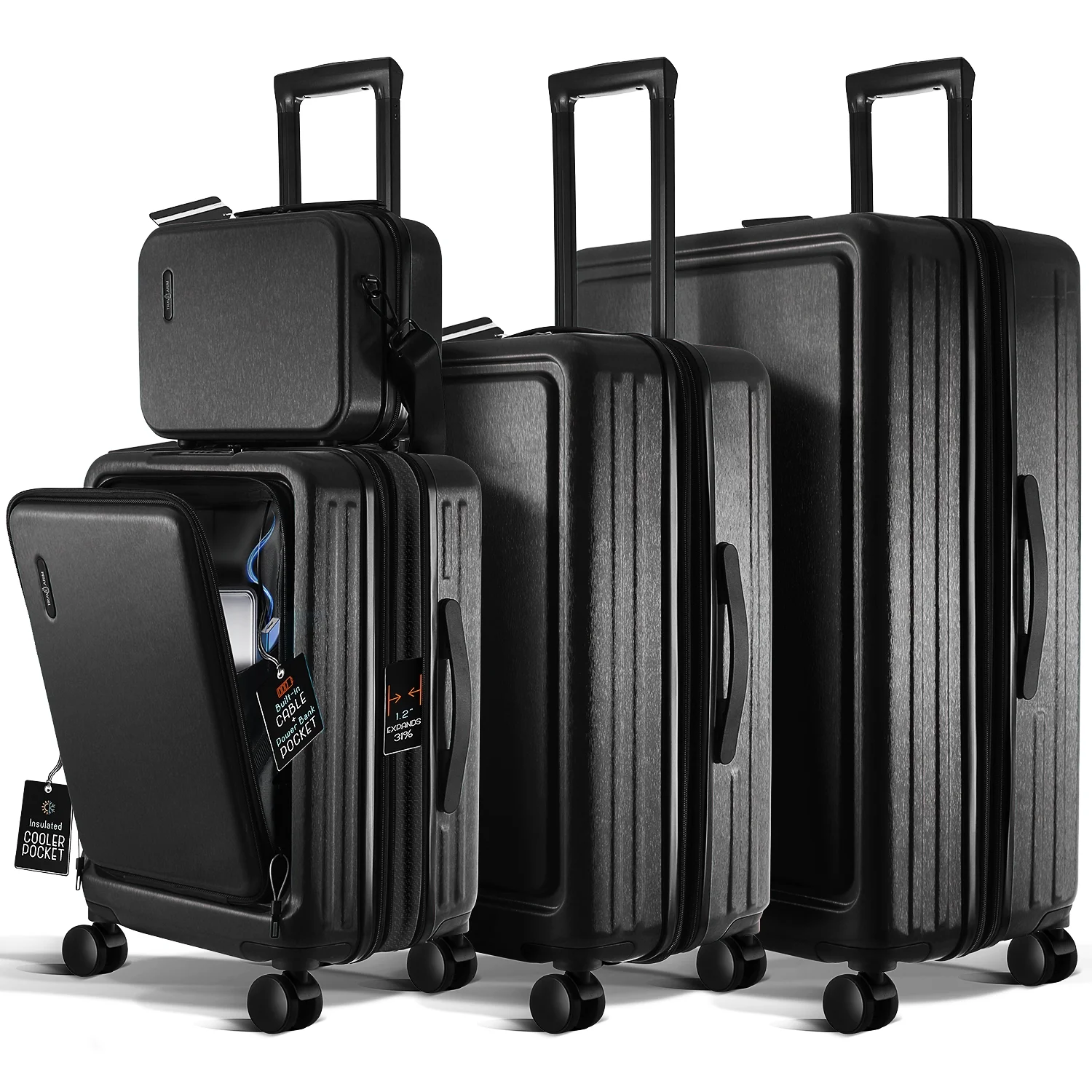 Virtu 4 Piece Hardshell Exapandable Luggage Set, Spinner Luggage Suitcase Set, Navy Blue