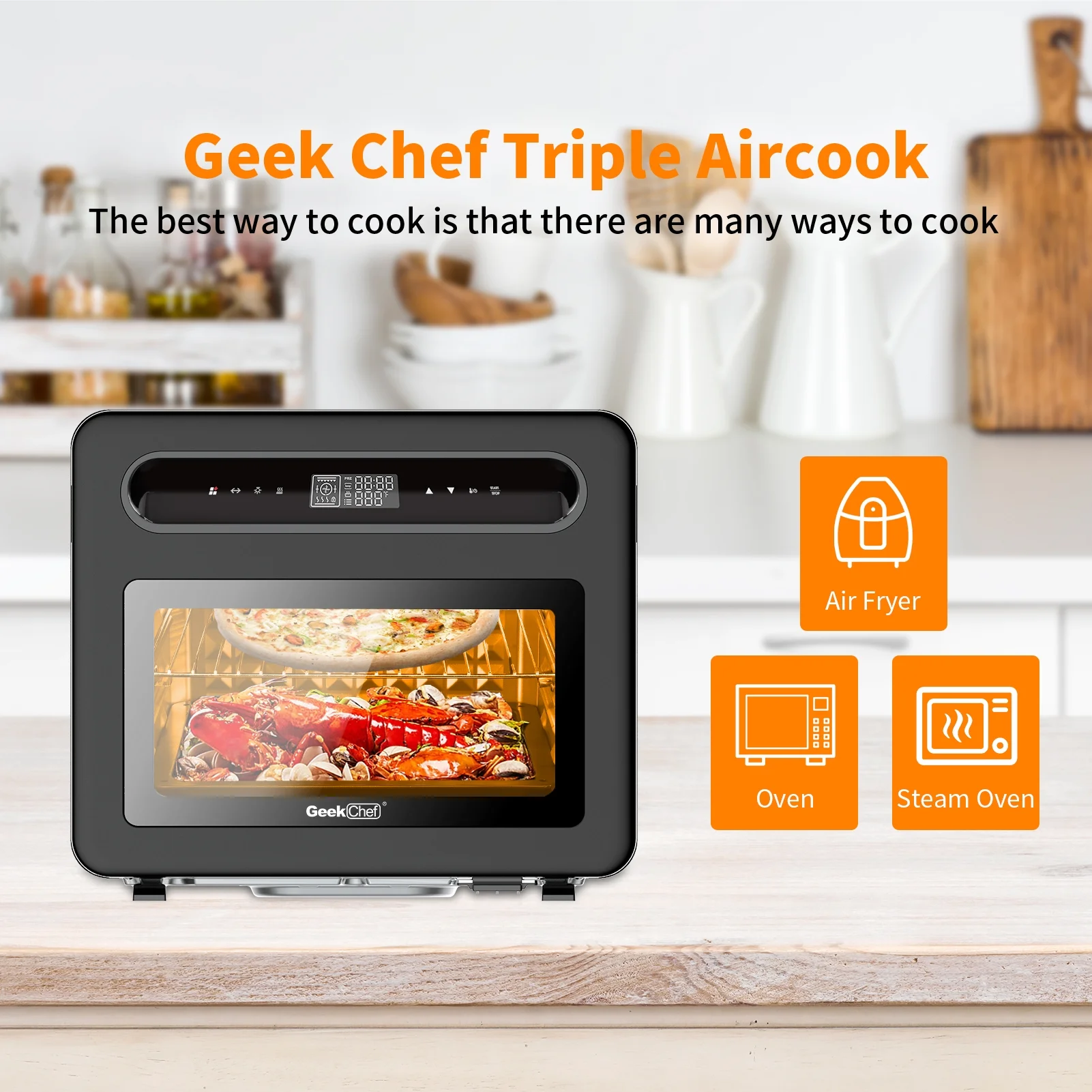 Smart Pizza Oven Air Fryer Kitchen Food Processor Baking Electric Oven Grill Pan Toaster
