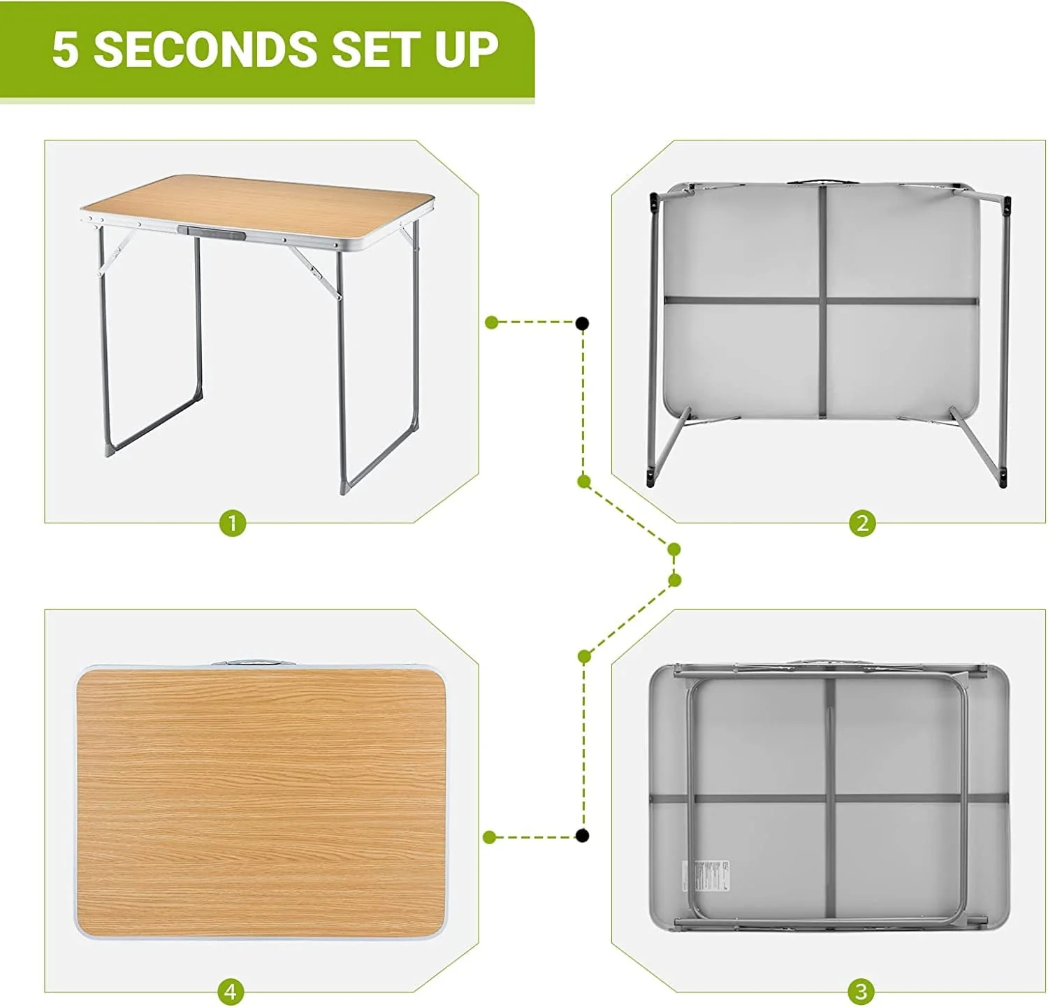 FUNDANGO Folding Camping Table Portable Outdoor Picnic Tables Waterproof Durable Lightweight Fold Desk with Handle 31.5