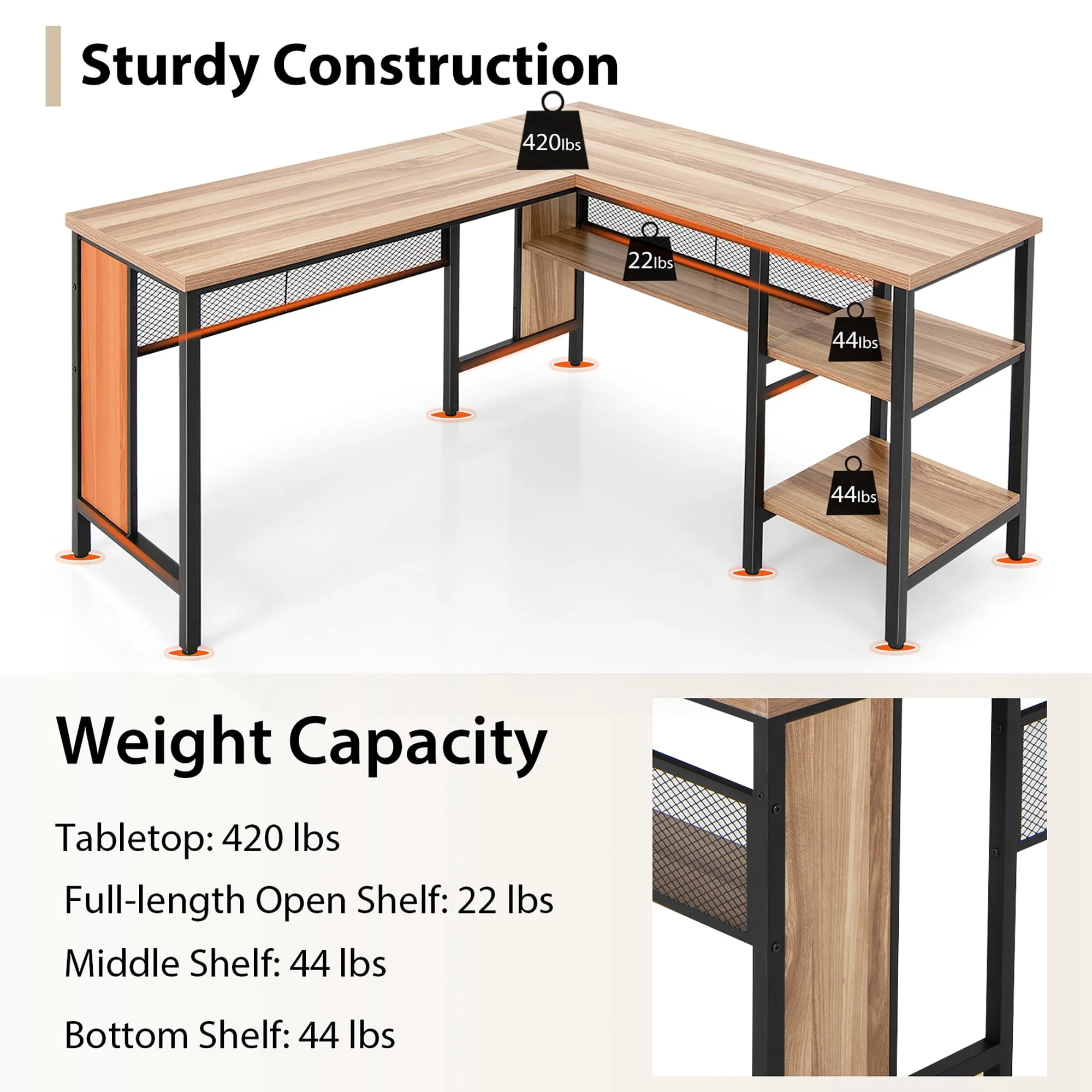 Costway L-Shaped Corner Computer Desk Home Office Workstation w/ Storage Shelves Oak