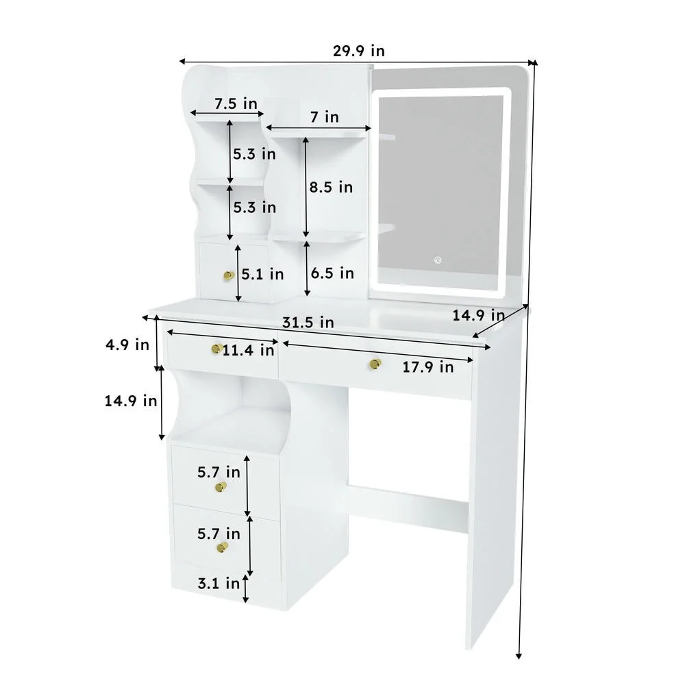 Kadyn Vanity Desk with Lighted Mirror, Vanity Table and Chair Set with 2 Drawers, Dressing Table Makeup Desk with 1 Door, Retro Gray