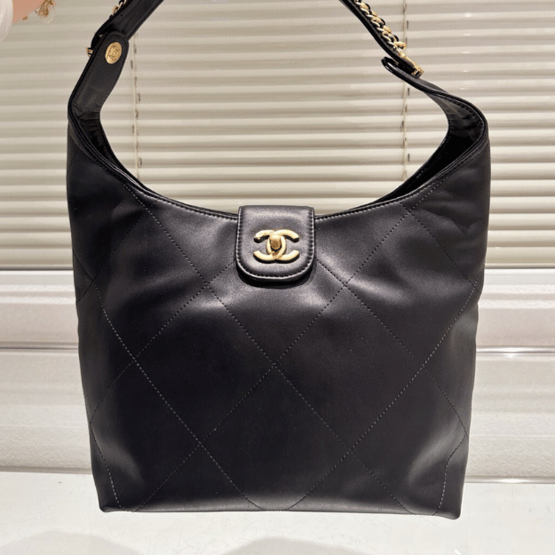 Chanel 25P Hippie Hobo Bag Black 9.8 Inches