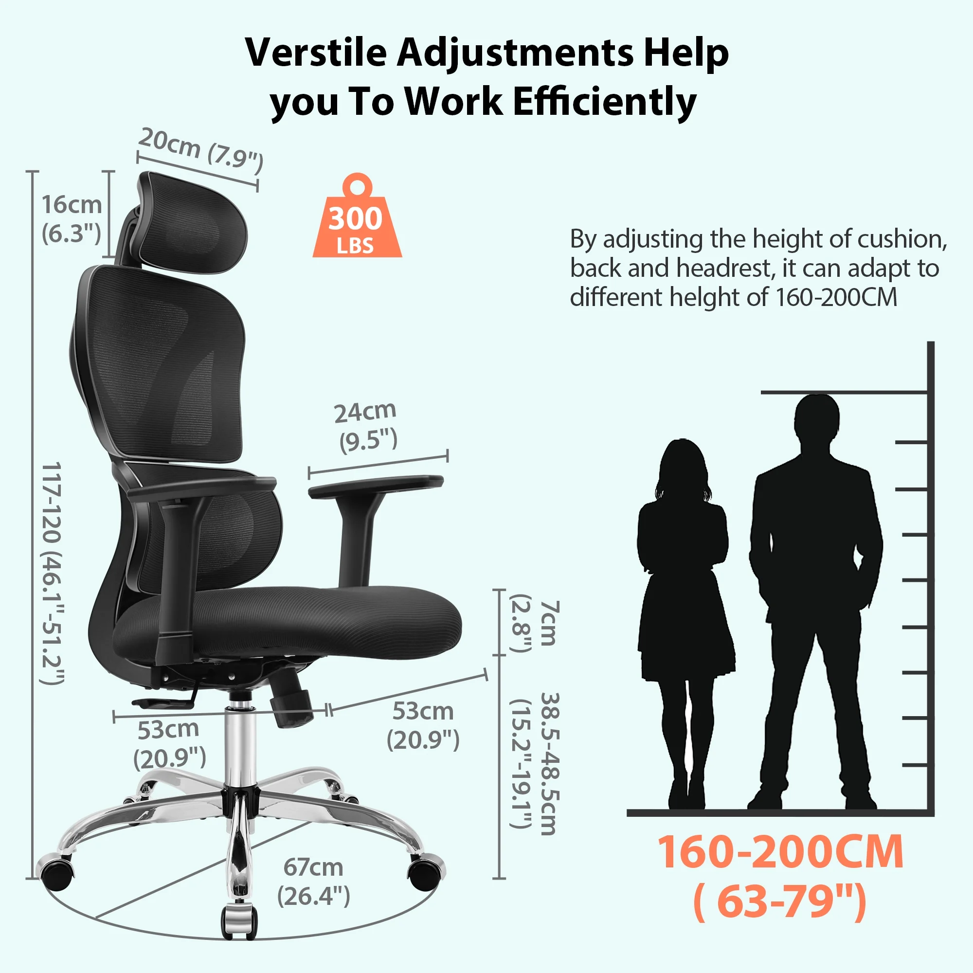 COOLHUT Ergonomic Office Chair, High Back Adjustable Computer Desk Chair with Lumbar Support, 500lb, Black