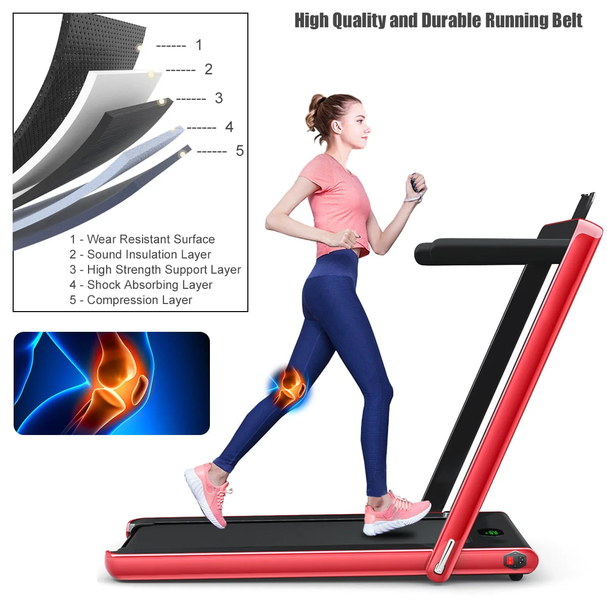 Gymax Motorized Treadmill Folding Under Desk Electric Treadmill W/APP Red