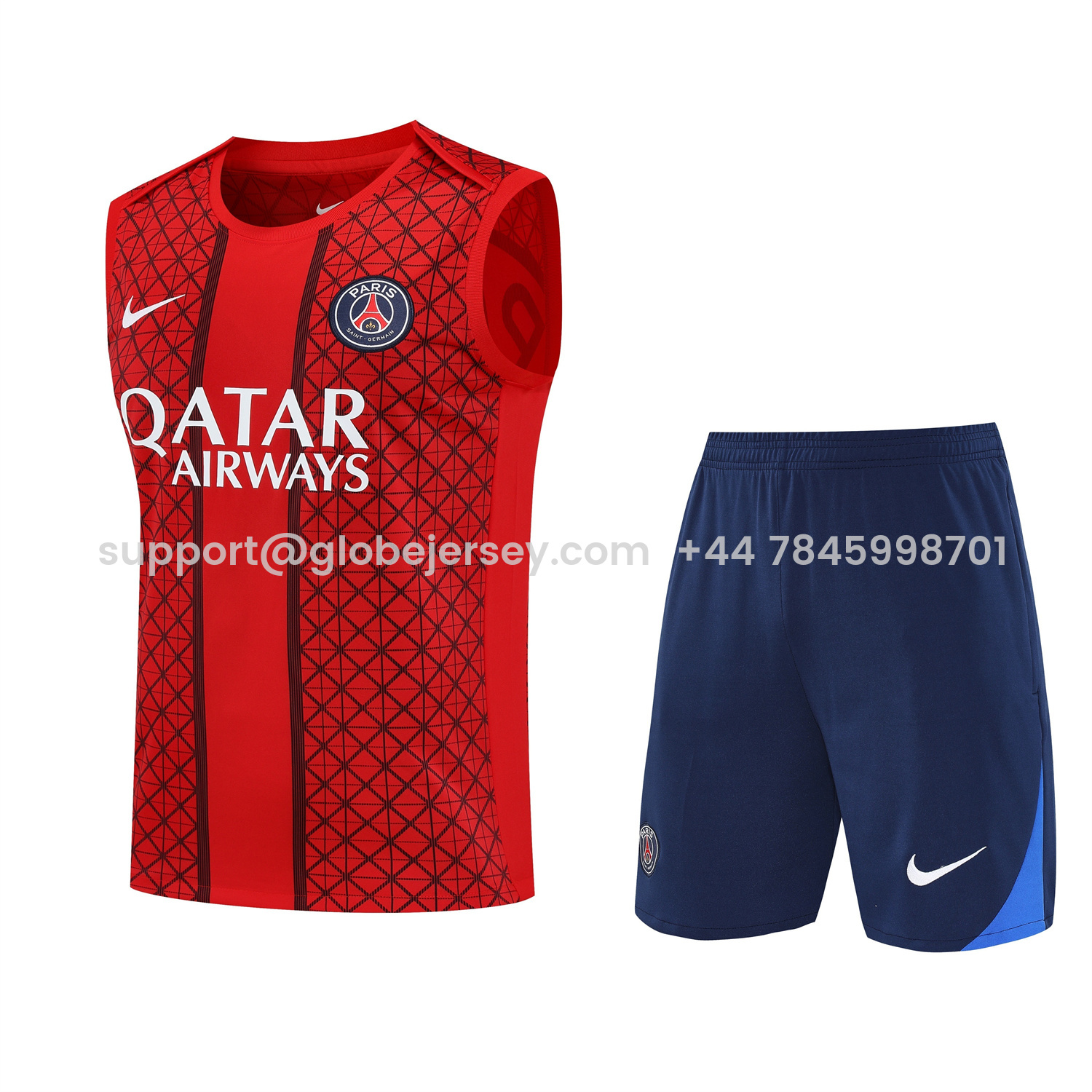 Paris Saint-Germain PSG 25-26 Vest Training Set - Red Vest & Deep Blue Shorts