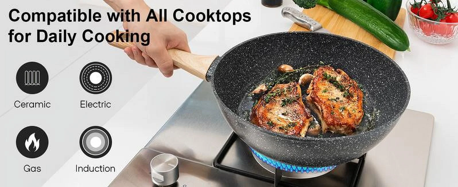 12pcs Pots and Pans Set Non Stick Kitchen Cookware Sets Induction Cookware Nonstick Granite Cooking Set with Frying Pans, Saucepans, Steamer
