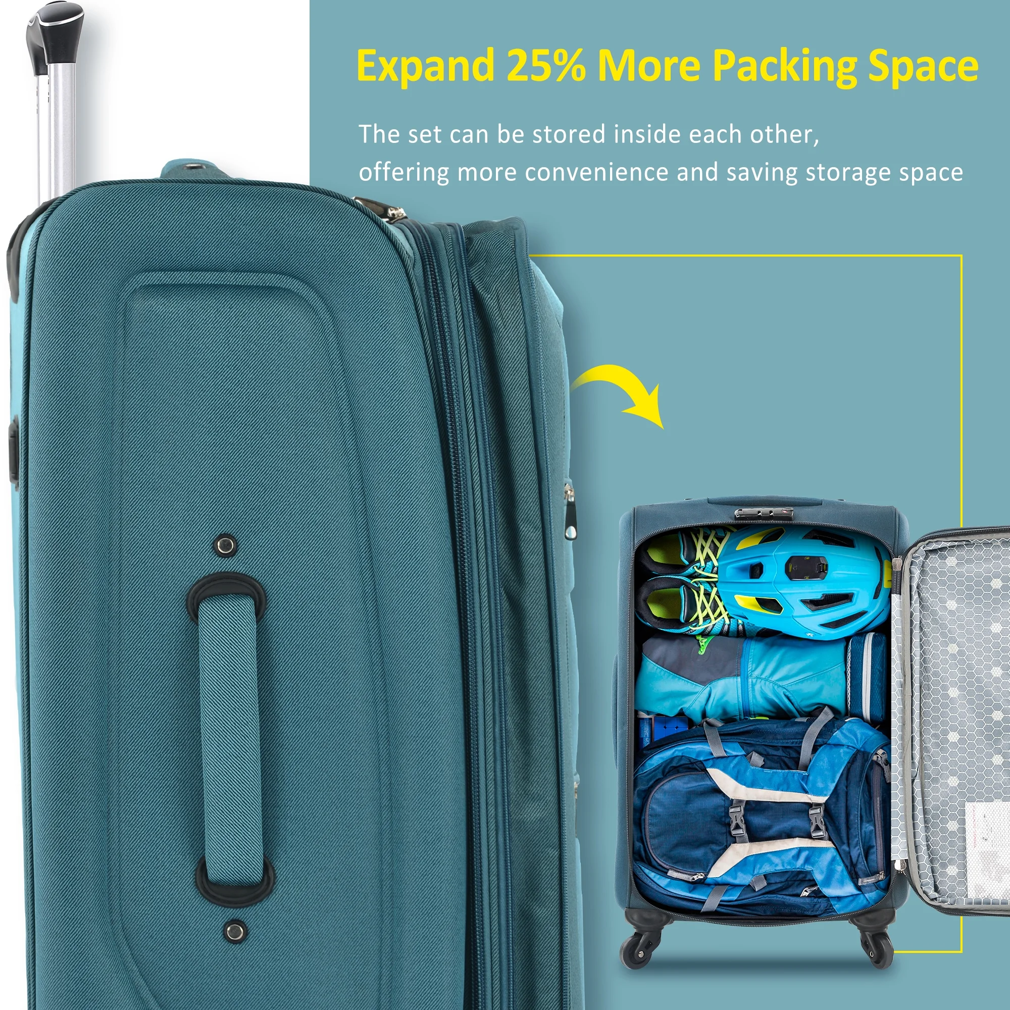 EUROCO 3 Piece Softside Luggage Set,Expandable Suitcase Set with TSA Lock and Spinner Wheels,Lightweight Suitcase for Men Women(20