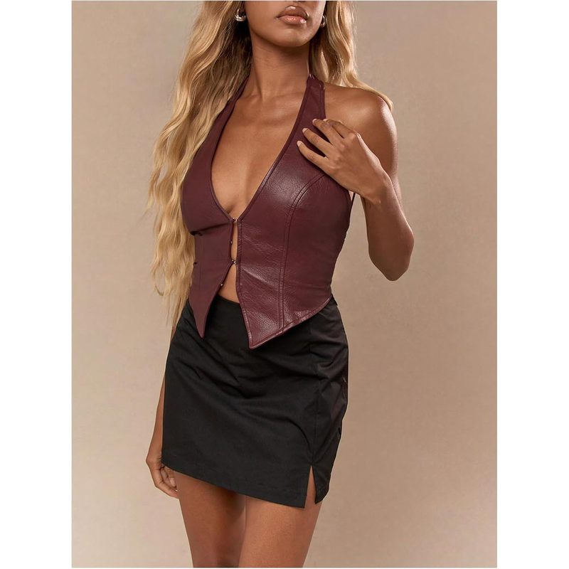 Women's PU Leather Halter Tank Tops Sexy