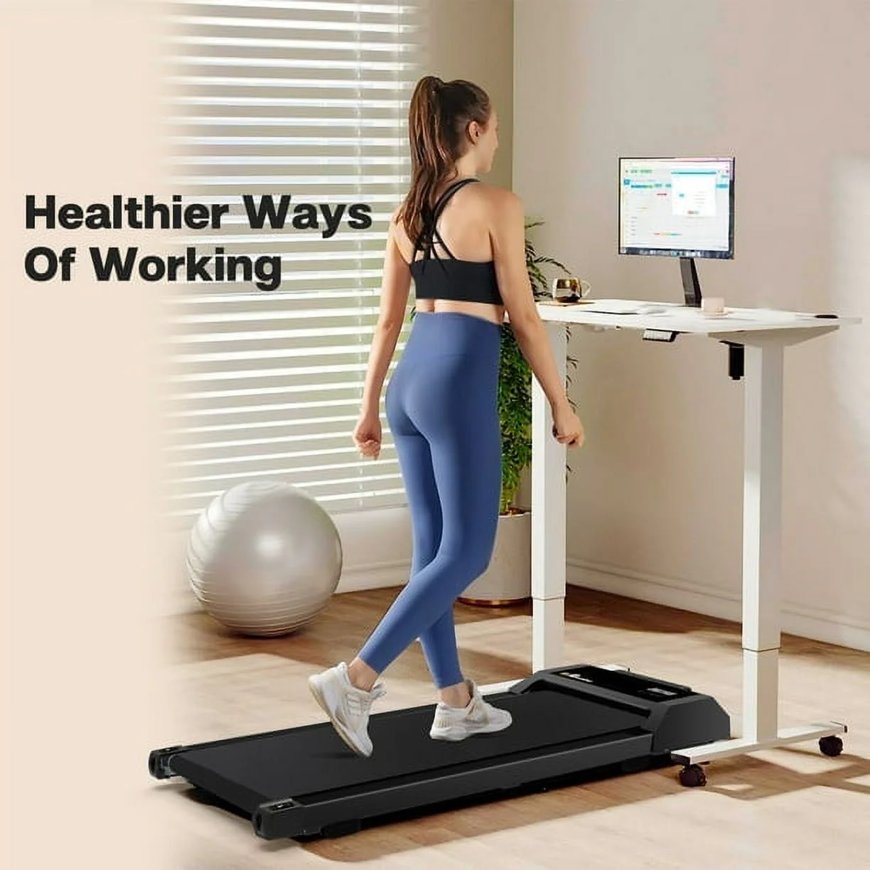 Clearance! 2.5HP Under Desk Electric Treadmill, MINI Waking Jogging Machine Installation-Free, Remote Control Portable Walking Machine with Bluetooth APP for Home, Office & Gym