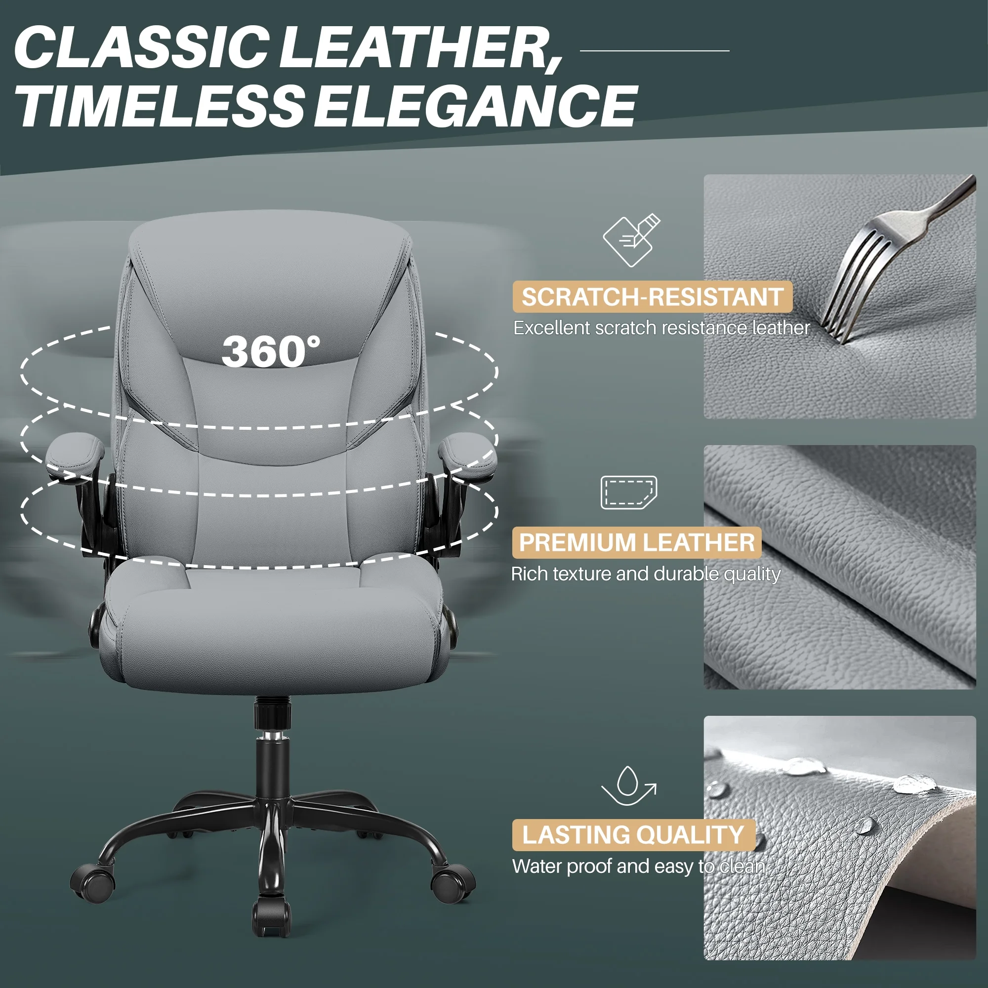 COOLHUT Leather Office Chair, Big and Tall Office Chair 400LBS Wide Seat Ergonomic Computer Desk Chair High Back Executive Leather Chair Adjustable Task Chair Lumbar Back with 8-Year Warranty, Black