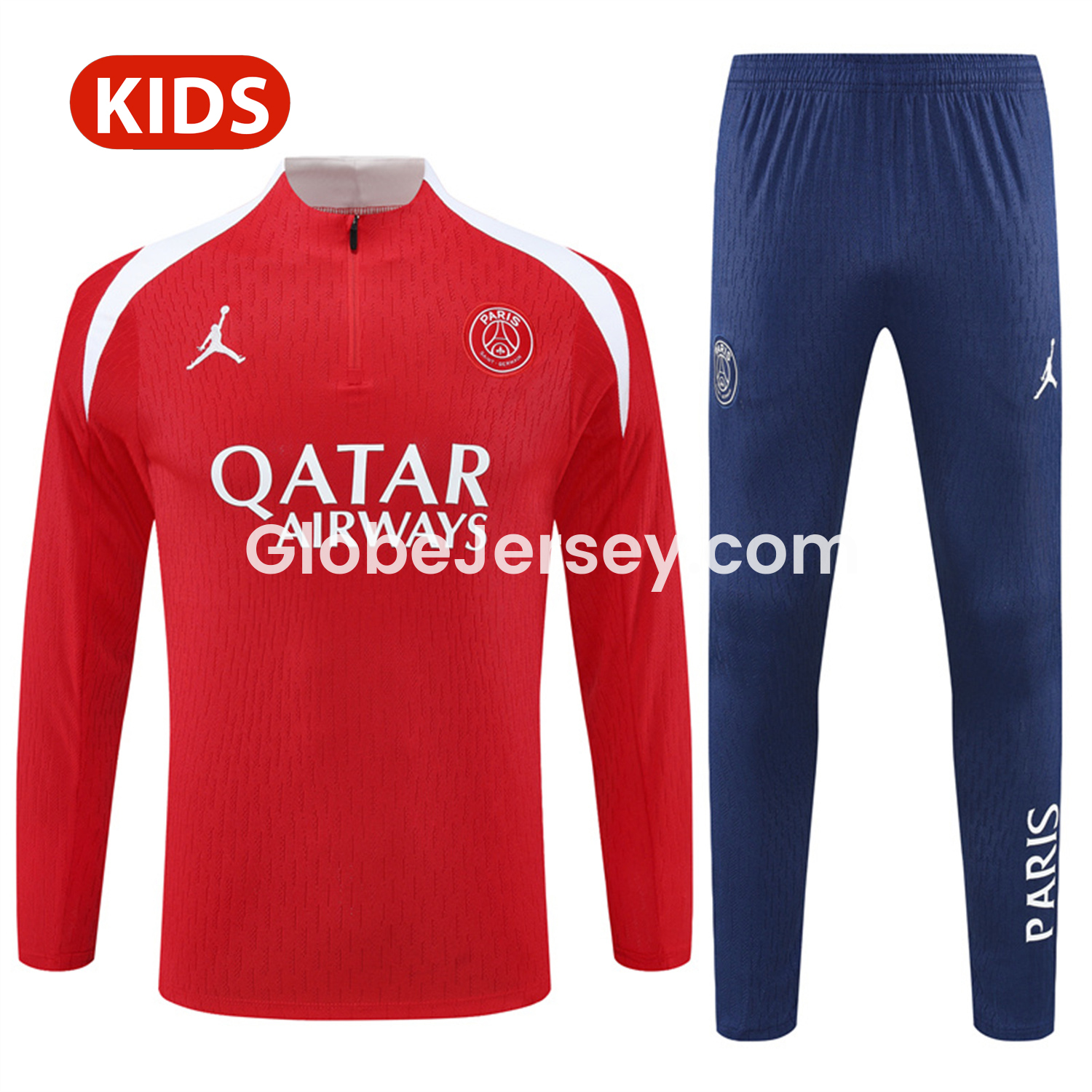 Paris Saint-Germain PSG 25-26 Kid Long Sleeves Training Set - Red Top & Royal Blue Pants