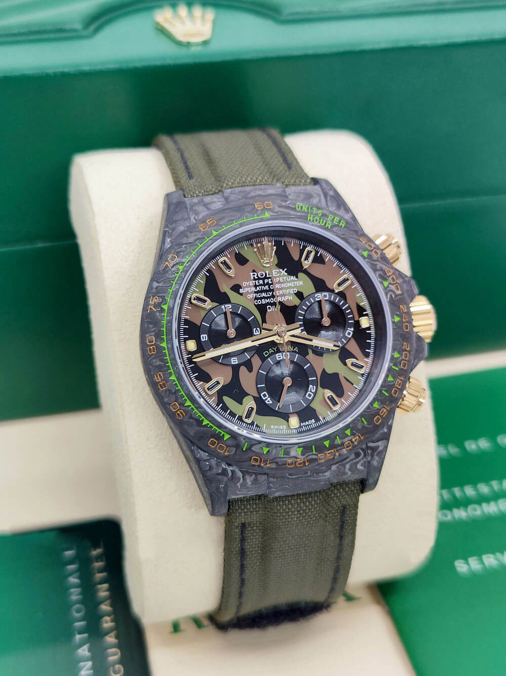 【Super Clone】Rolex Daytona DIW Carbon Military Green Super Clone Swiss Replica Watch | Custom Made Limited Edition | 4130 Swiss Movement