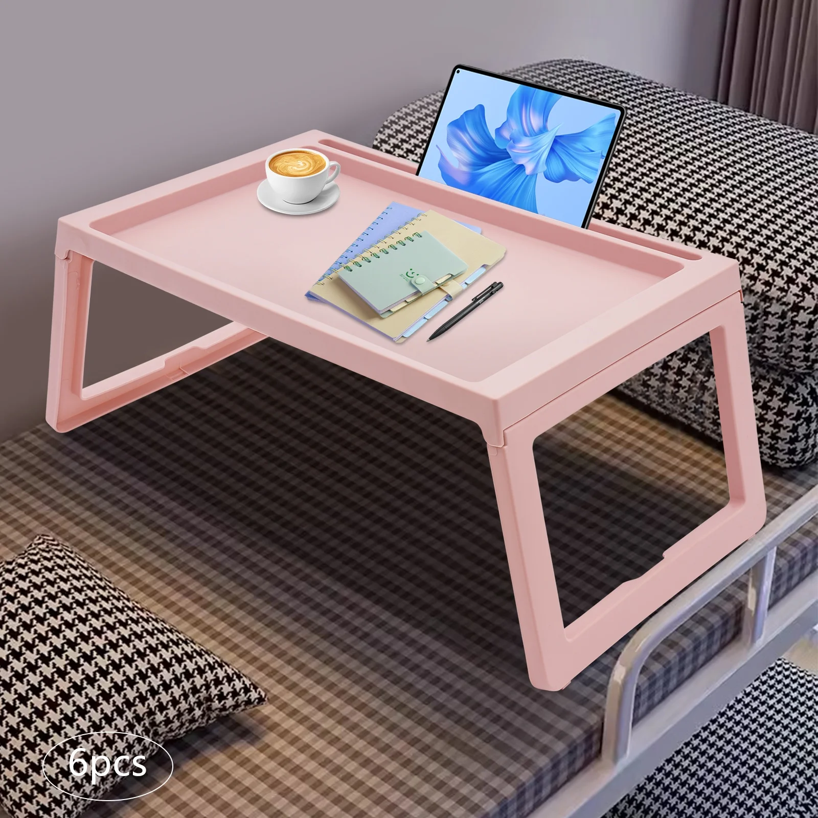 Set of 6 Lap Desk for Bed, PP Foldable Laptop Table, Portable Lap Desk, Home Office Laptop Desk Table for Notebook Tablet,Bed Tray Table, Kids Bed Dinning Desk (white)