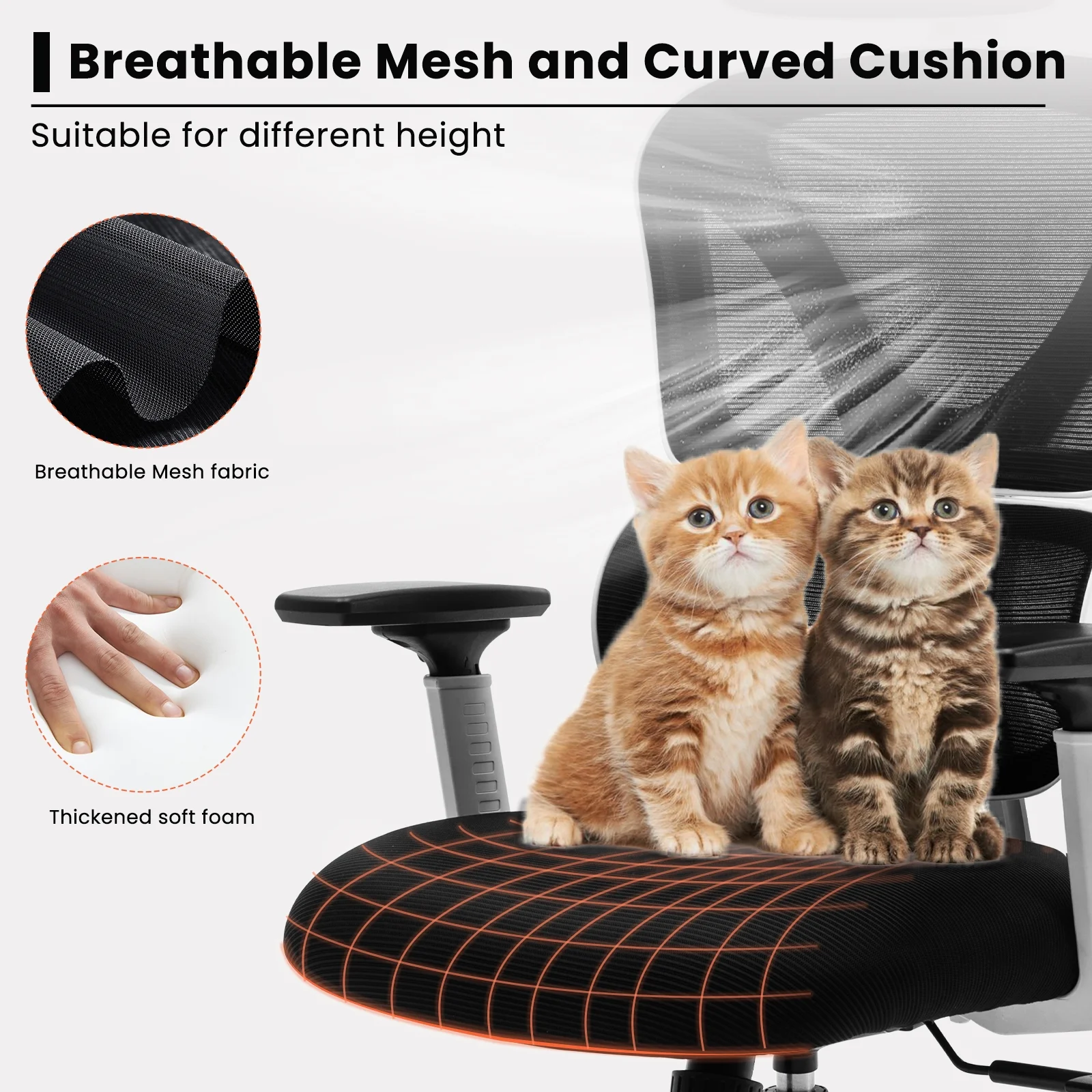 COOLHUT Ergonomic Office Chair, High Back Adjustable Computer Desk Chair with Lumbar Support, 500lb, Black