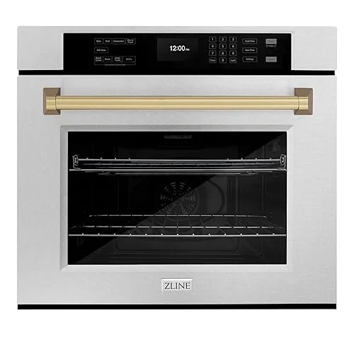 ZLINE 30 in. Autograph Edition Professional Convection Single Wall Oven with Air Fry and Self Clean in DuraSnow Stainless Steel with Champagne Bronze Handle (WASSZ-30-CB)