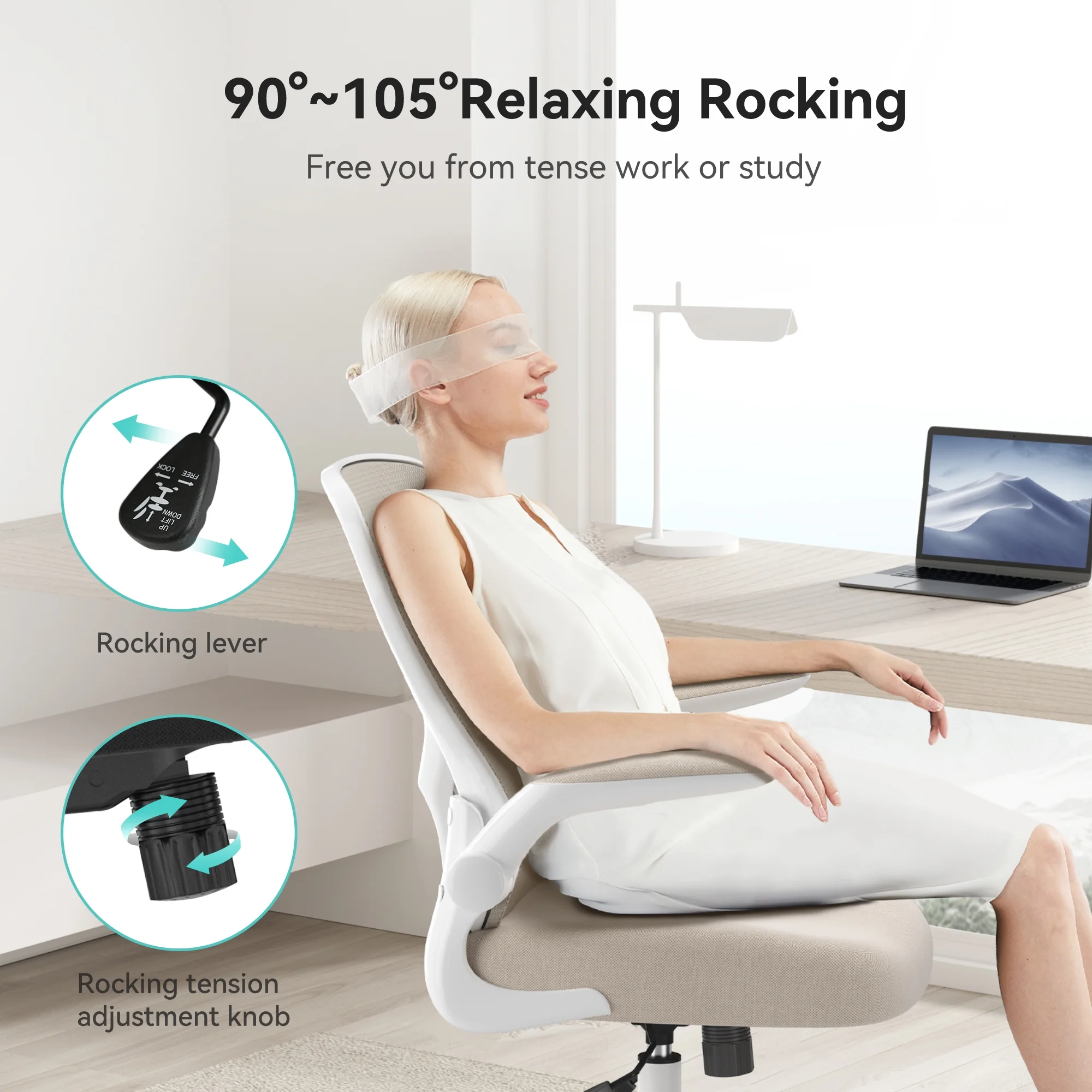 Hbada Office Chair, Ergonomic Desk Chair, Computer Mesh Chair with Lumbar Support and Flip-up Arms, Gray