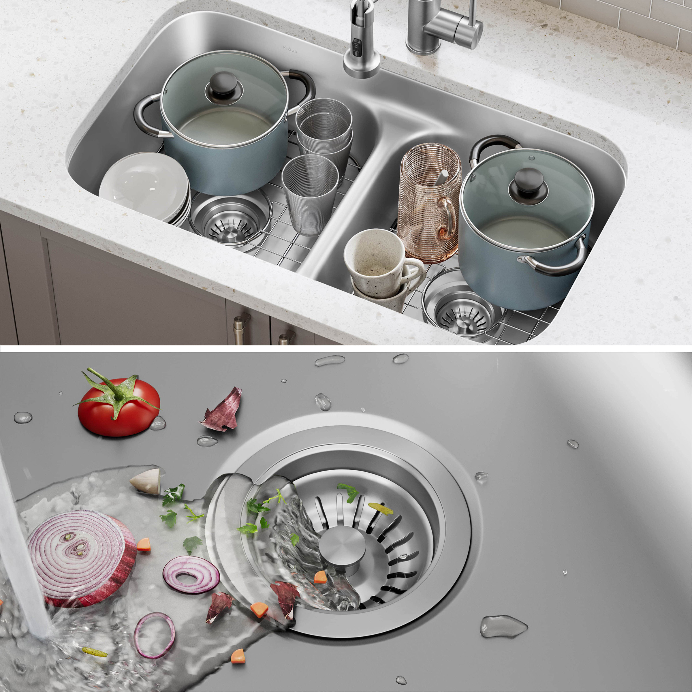 KRAUS 32' Undermount Double Bowl Kitchen Sink with 18' Commercial Kitchen Faucet