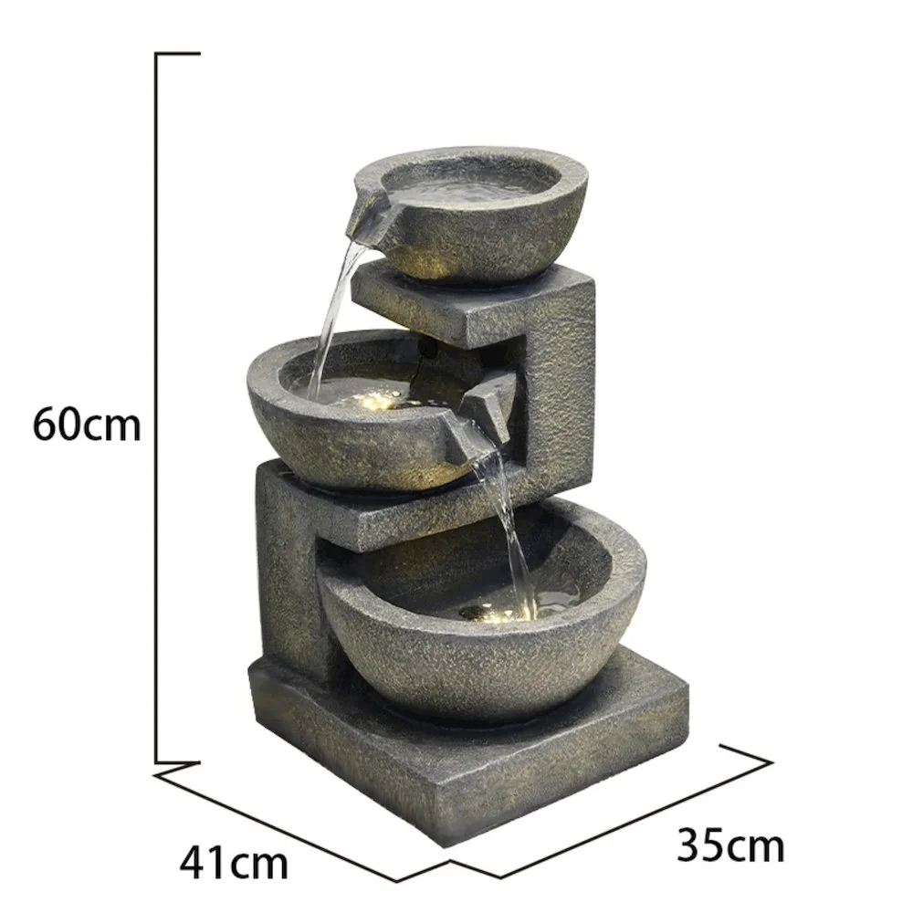 Hi-Line Gift 3-Bowl Fountain with 2 Warm White LED Lights, Cascading Design