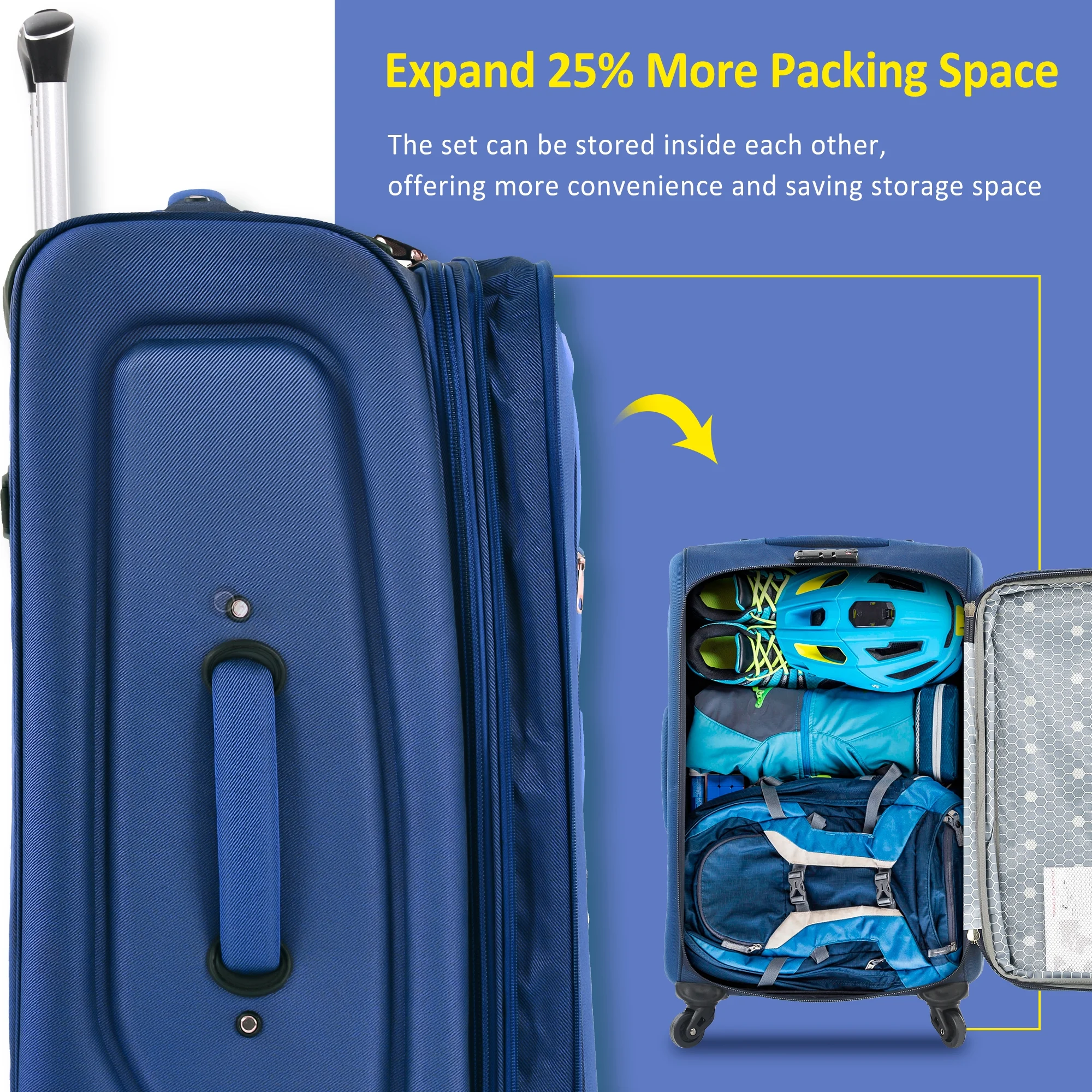 EUROCO 3 Piece Softside Luggage Set,Expandable Suitcase Set with TSA Lock and Spinner Wheels,Lightweight Suitcase for Men Women(20