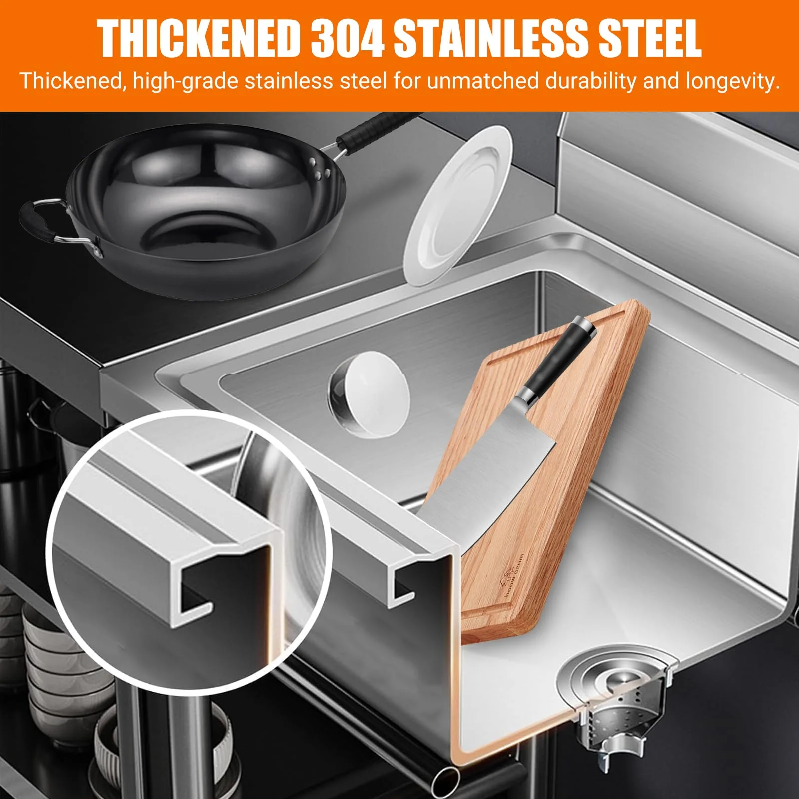 Kojooin Stainless Steel Commercial Utility Sink,Free Standing Single Bowl Pull-Down Faucet Heavy Duty Sink for Restaurant Bar Laundry - Hot & Cold Water Indoor & Outdoor