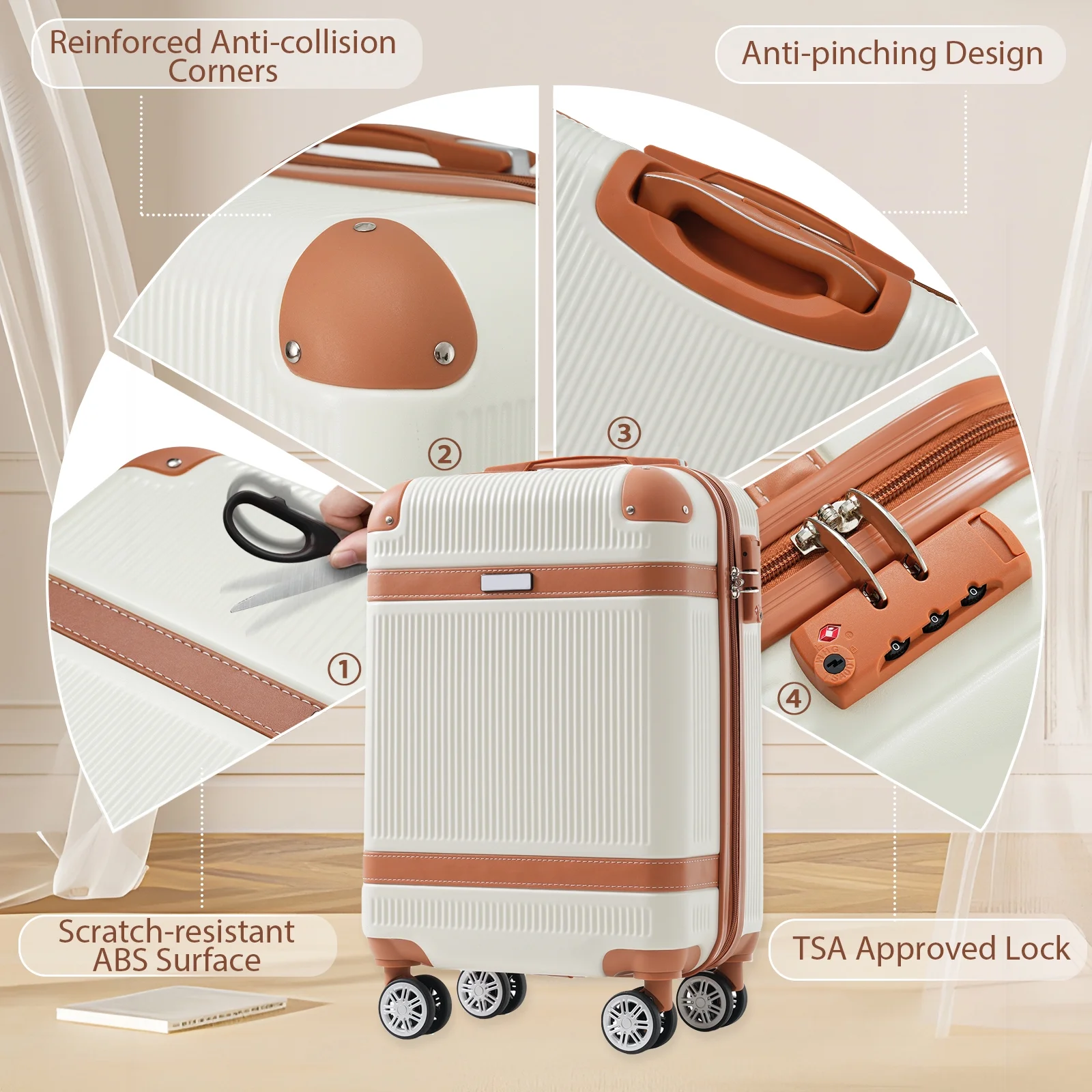 3 PCS set Expandable Suitcase Set Luggage Sets, 20 in Carry On Luggage with TSA Lock and Double Spinner Wheels
