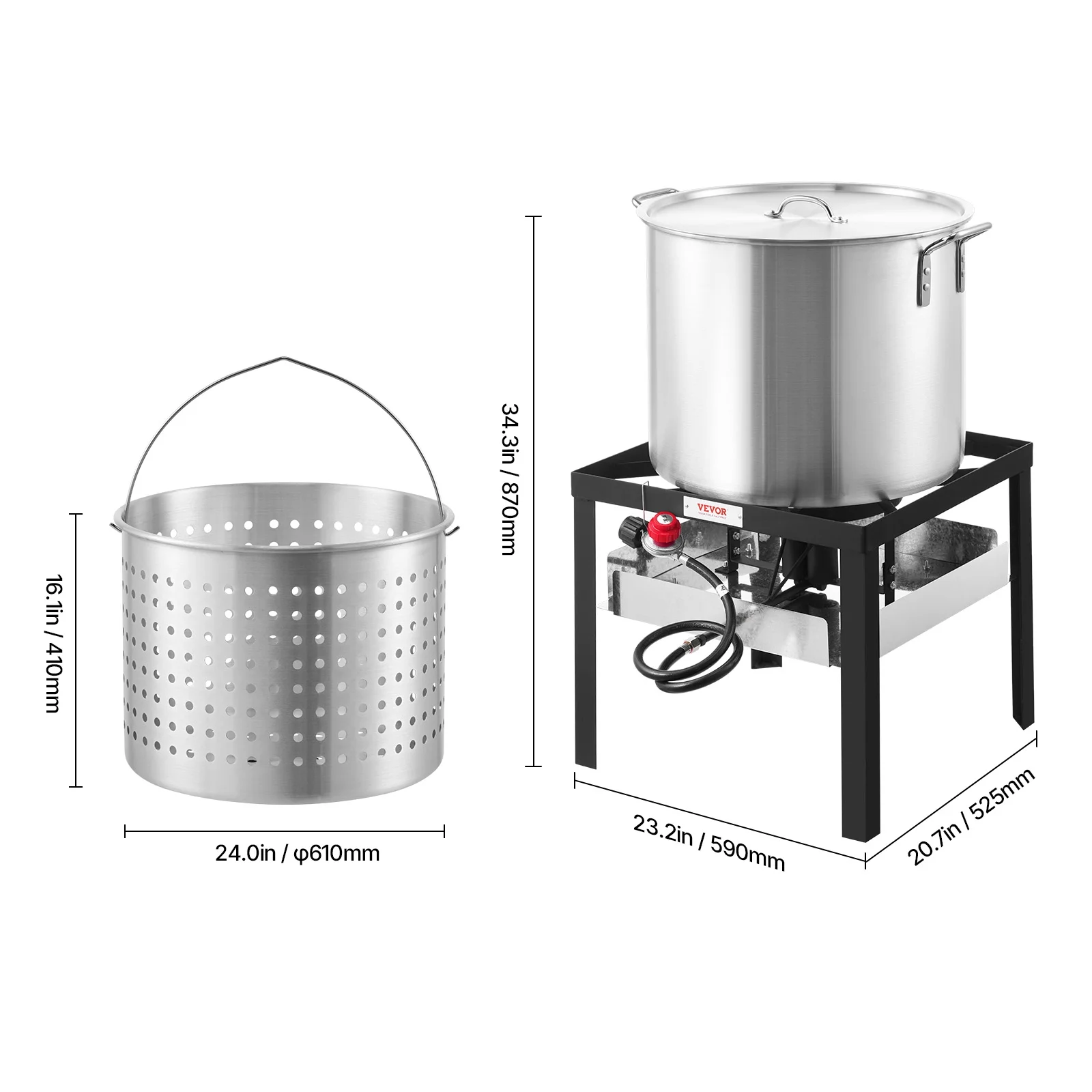 VEVOR 80 Qt Seafood Boiling Kit with Strainer, Outdoor Seafood Boil Pot and Basket, Cooking Set for Crab Crawfish Lobster Boiling, Aluminum Stockpot with 100,000 BTUs Propane Burner and Steamer Rack