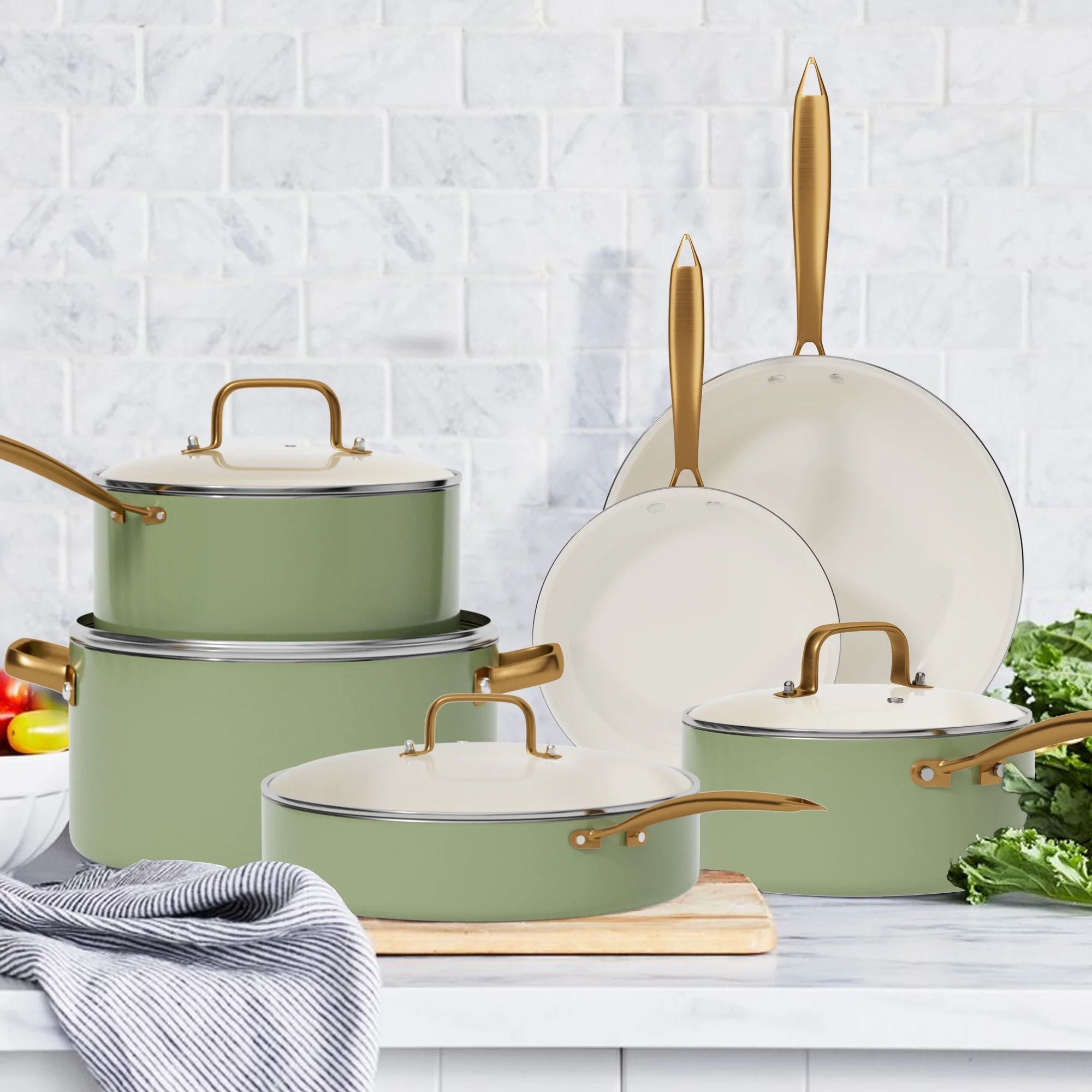 Caannasweis 15 Pieces Ceramic Cookware Sets, Nonstick Pots and Pans Lightweight Cookware Set with Cooking Utensils Set