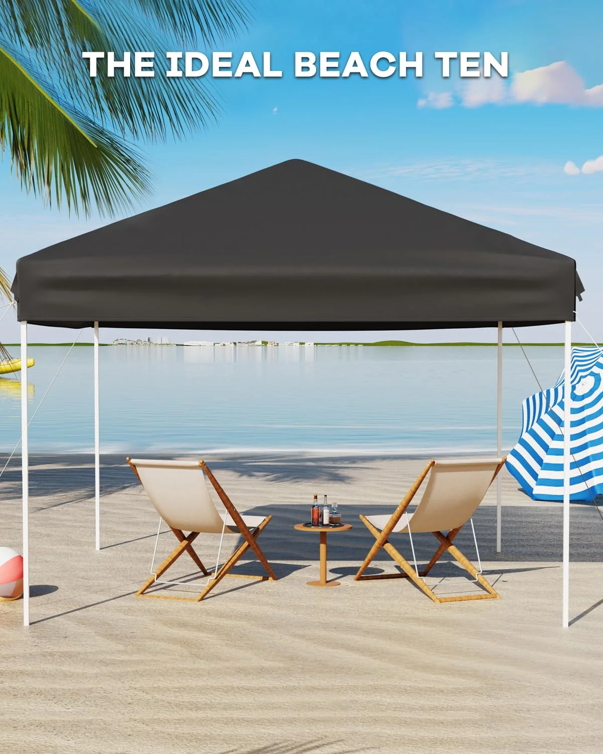 Amkui 10x10 Straight Leg Pop Up Canopy Tents for Camping, Quick Set up Portable Folding Shelter, Instant Outdoor Sports Backyard/Beach Tent,Sun Shade Gazebo for Events, Parties（with Side panel cloth）