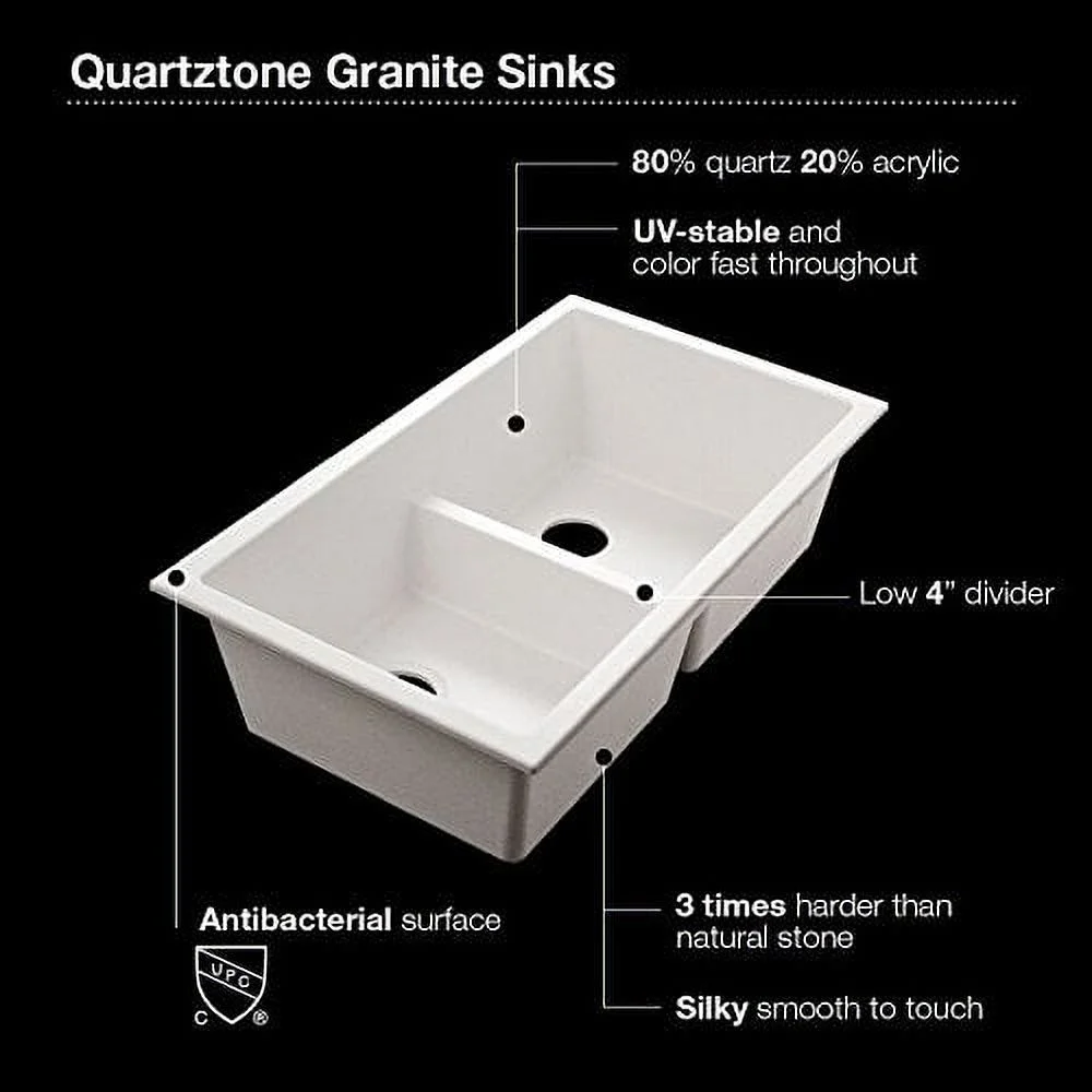 Houzer M-200 CLOUD Quartztone Series Granite Topmount 50/50 Double Bowl Kitchen Sink, White