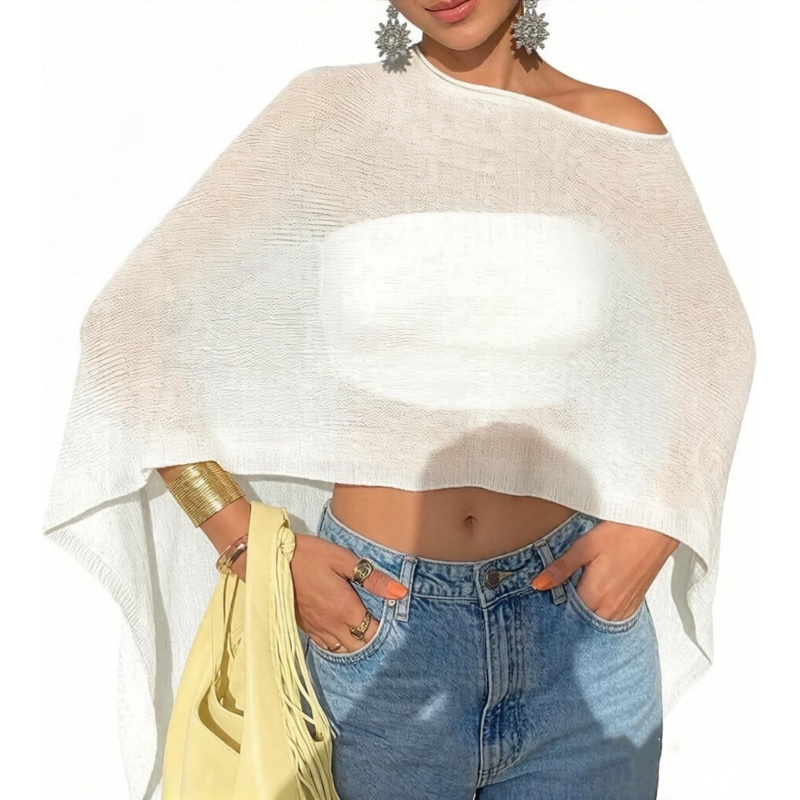 Women Sheer Poncho Top Lightweight Knit Crochet Shrug