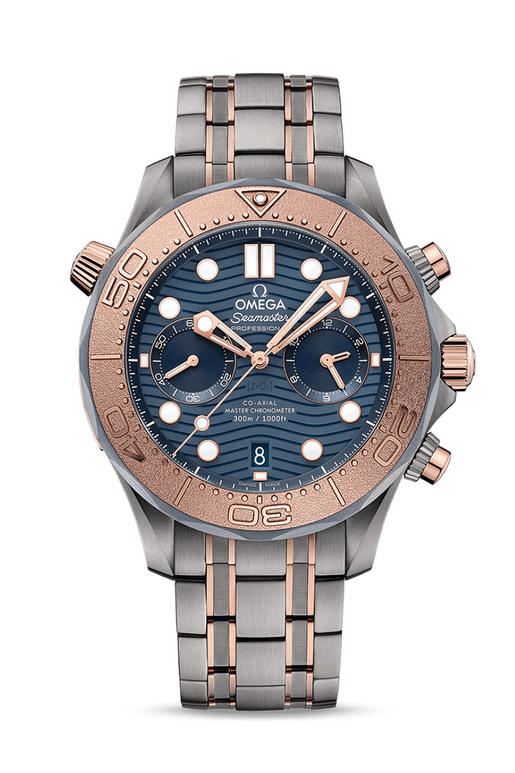 【Super Clone】Omega Seamaster Diver 300M Chronograph Sedna Gold Titanium Tantalum