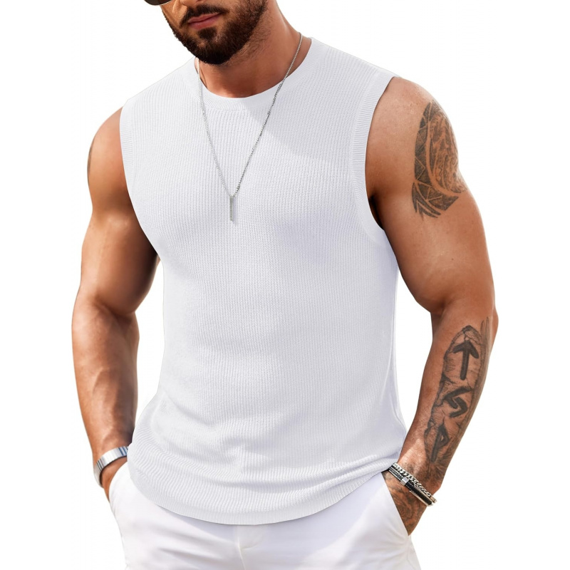 Men's Casual Knitted Tank Tops Crew Neck