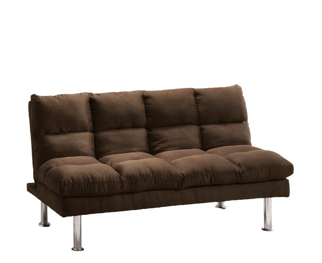 Living Room Sofas Contemporary Style Futon Sofa Bed Microfabric Converted Into Bed Wit Extra Leg Support Chrome Base Legs Dark Brown Finish,Comfortable Sofas