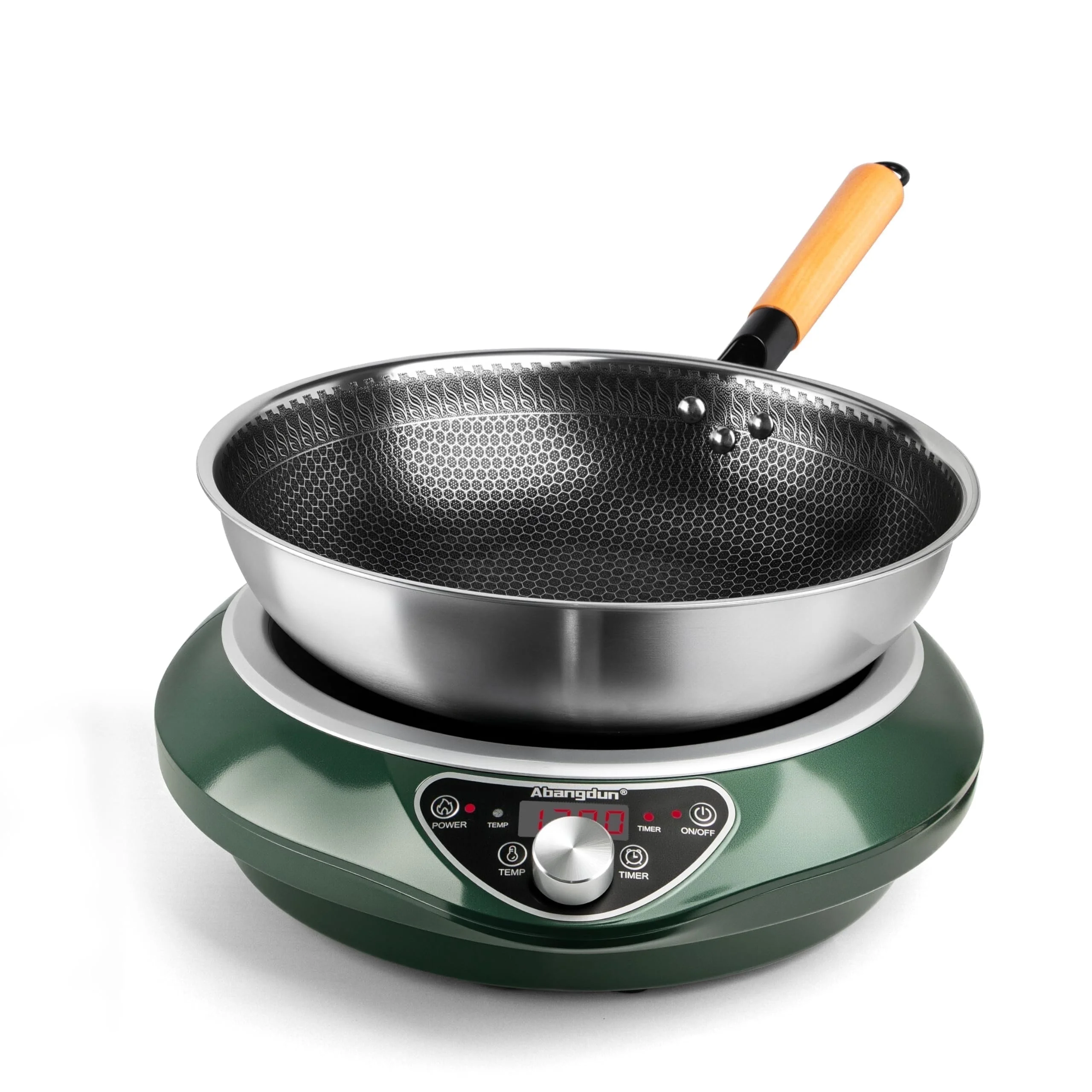 Induction Cooktop 1700W 85V~120V Wok Pan (included) Portable Electric Stove 18 Hours Timer 16 Level Temp&Power Ctrl Cookware Appliances Skillet Plates