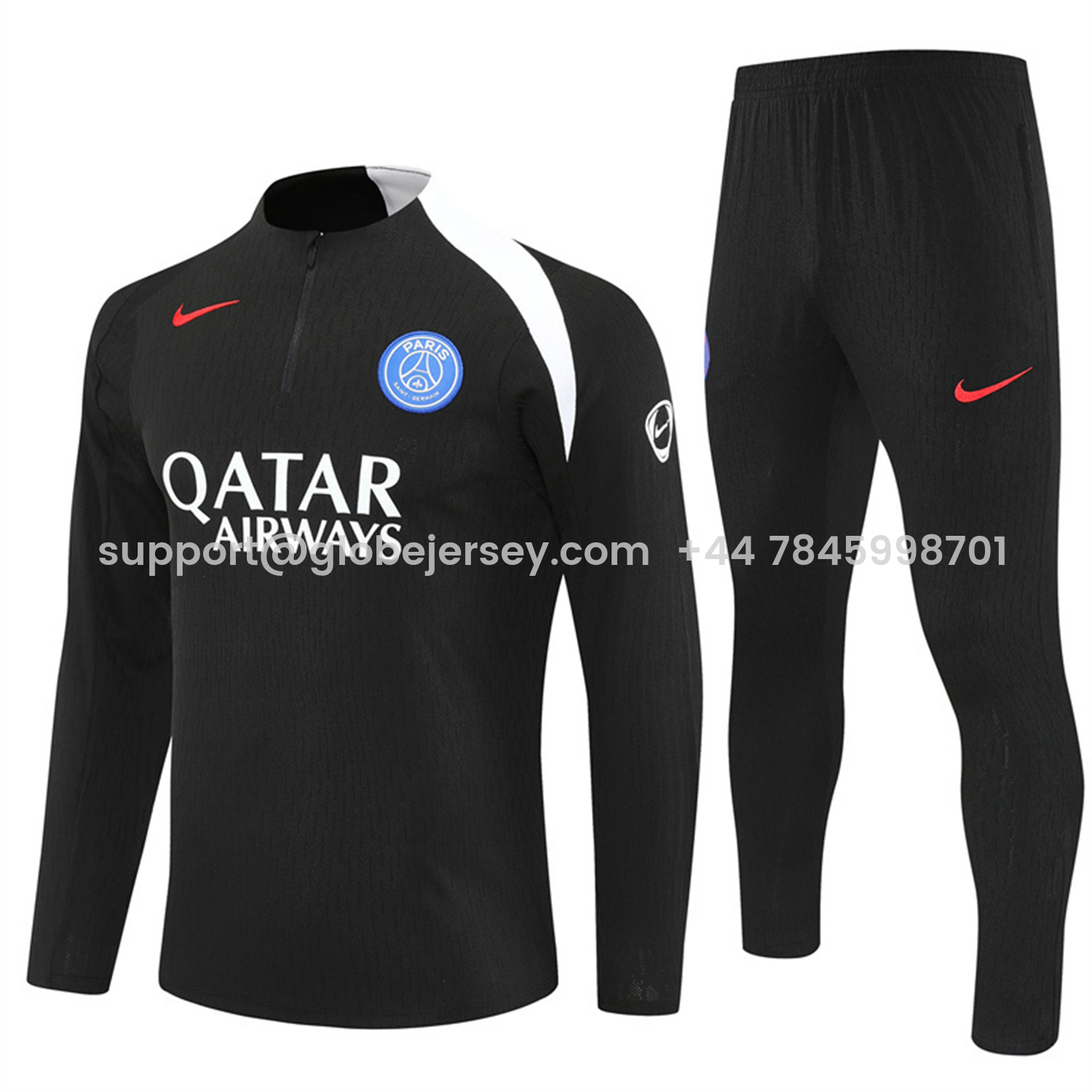 Paris Saint-Germain PSG 25-26 Long Sleeve Training Set - Player Version - Black Top and Black Pants
