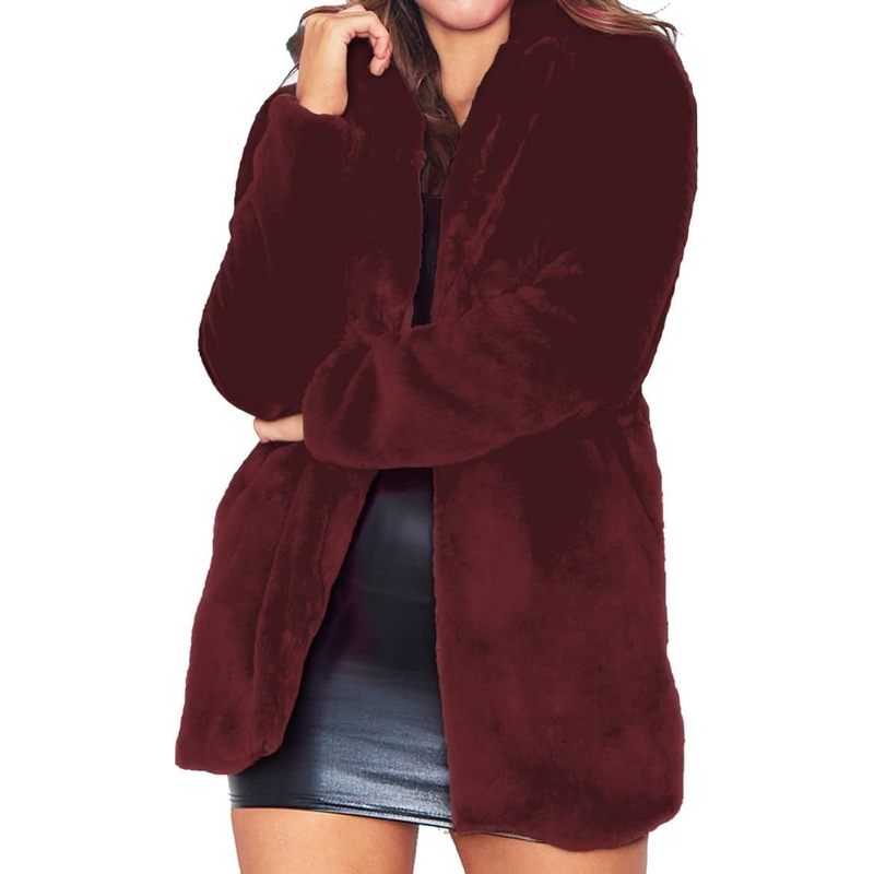 Women's Winter Warm Lapel Faux Fur Coats with Inner Lining & Buttons