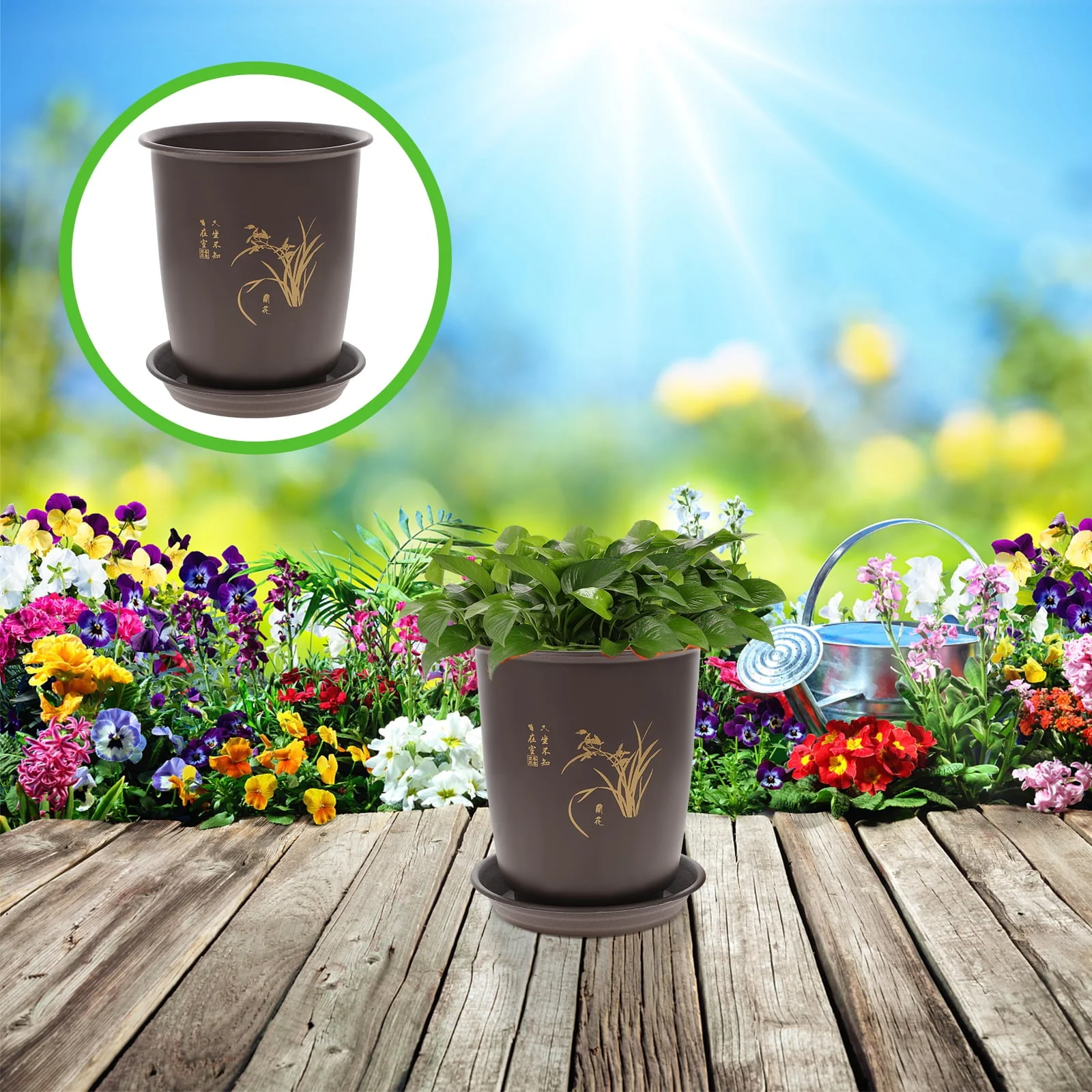 2 Sets Orchid Pot Plastic Imitation Porcelain Flowerpot Planter with Trays