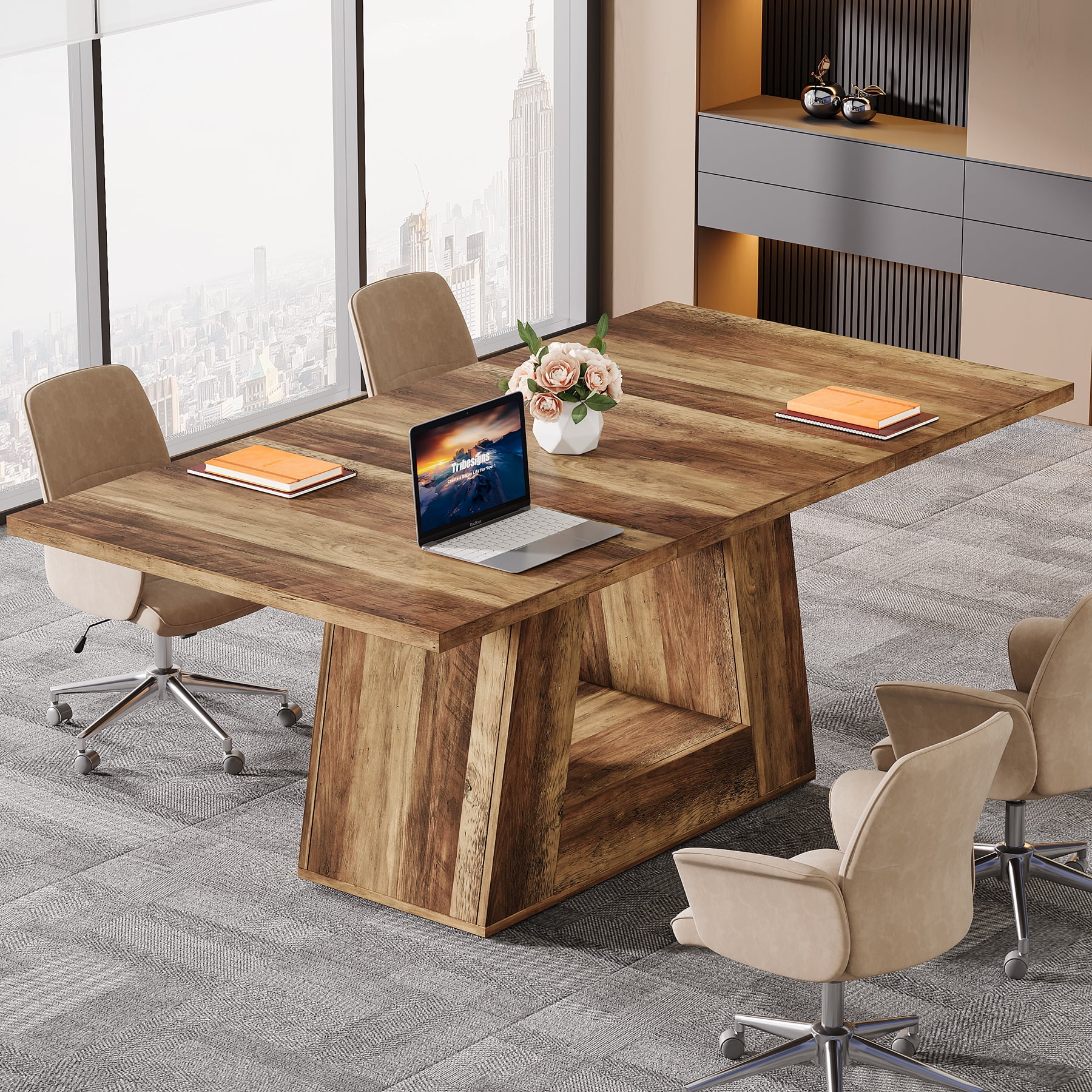 Tribesigns Modern Computer Desk, 63 inch Wooden Faux Marble Study Writing Table with Sturdy Base for Home Office, Black