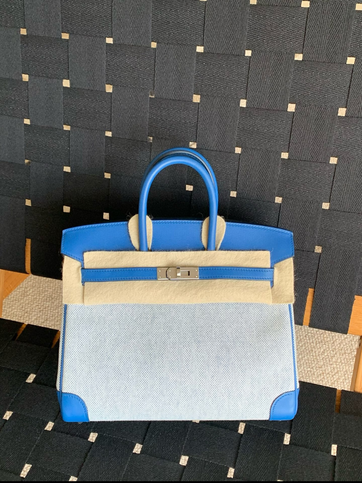 Hermès Birkin 25-30 French blue canvas and leather with silver buckle custom