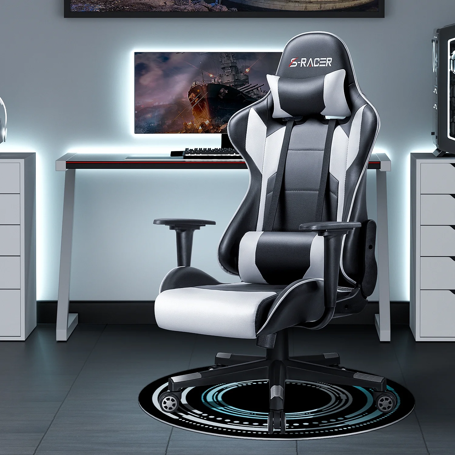Homall Gaming Chair Office Chair High Back Computer Chair Leather Desk Chair Racing Executive Ergonomic Adjustable Swivel Task Chair with Headrest and Lumbar Support, Purple
