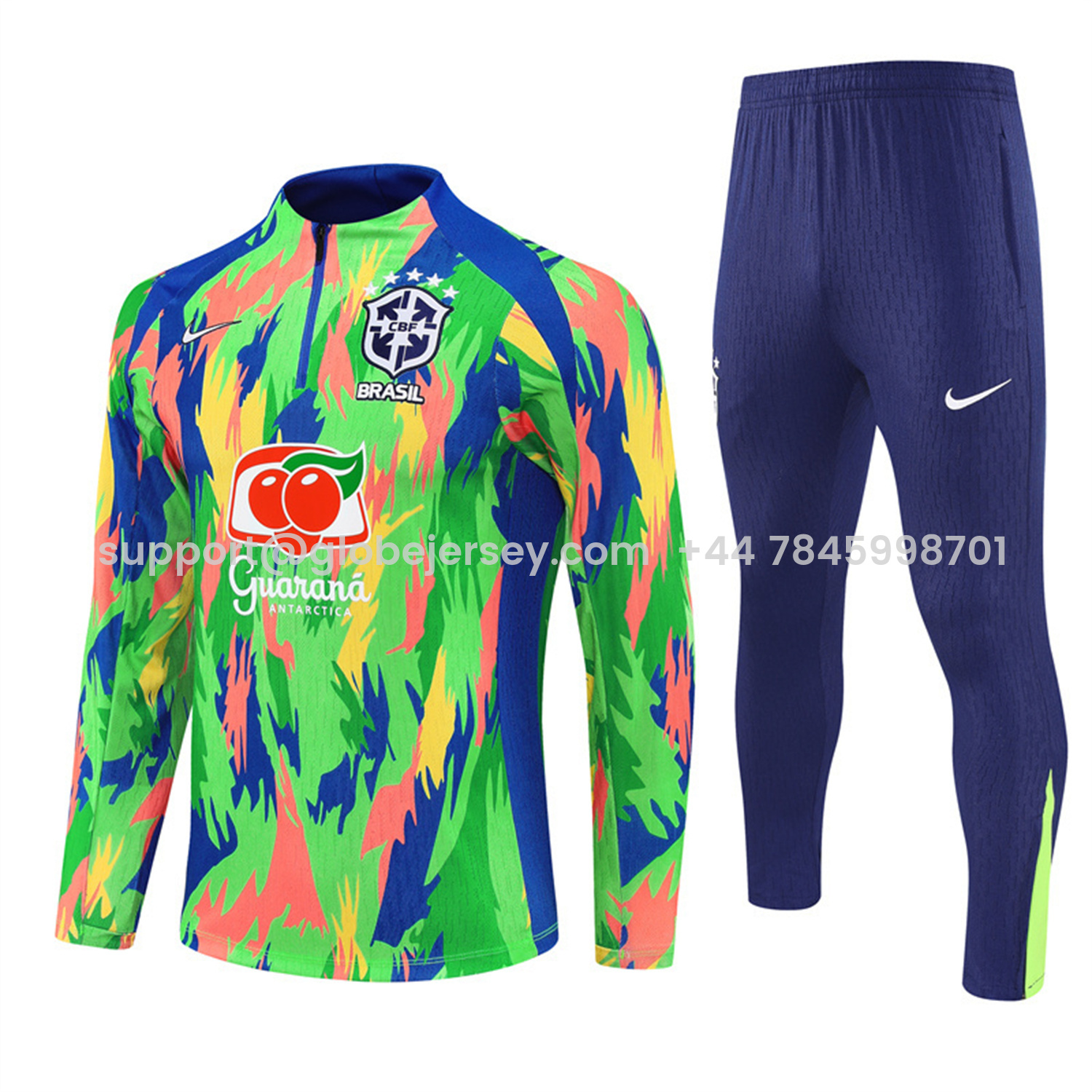 Brazil 25-26 Long Sleeve Training Set - Colorful Camouflage Top & Royal Blue Pants