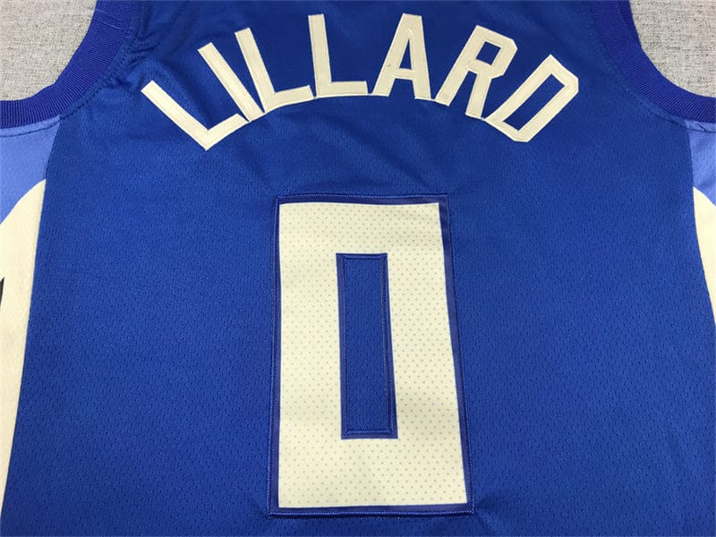 Mens Milwaukee Bucks Damian Lillard 0# Blue City Edition2023-2024 season Jersey
