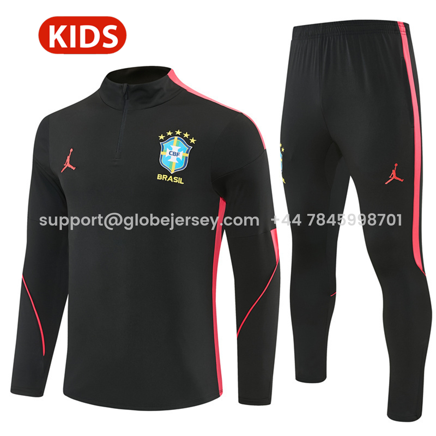 Brazil X JD 2026 Kids Long Sleeves Training Set - Black Top And Black Orange Pants