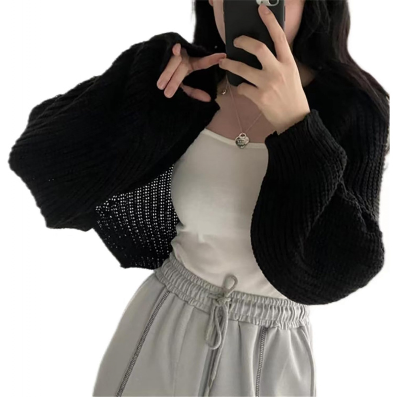 Women's Y2k Long Sleeve Open Front Crop Cardigan