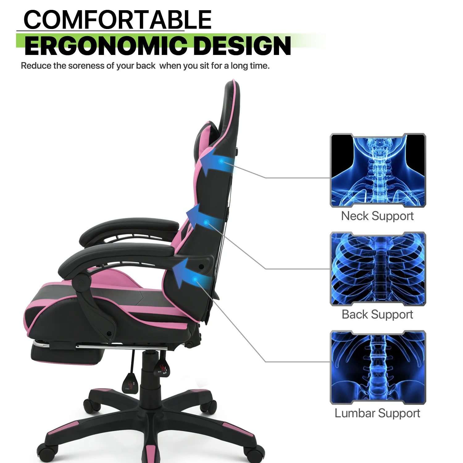 Magshion Adjustable Gaming Chair, Ergonomic PC Computer Seat with Headrest and Lumbar Support for Adults Teens Desk Chair, Black