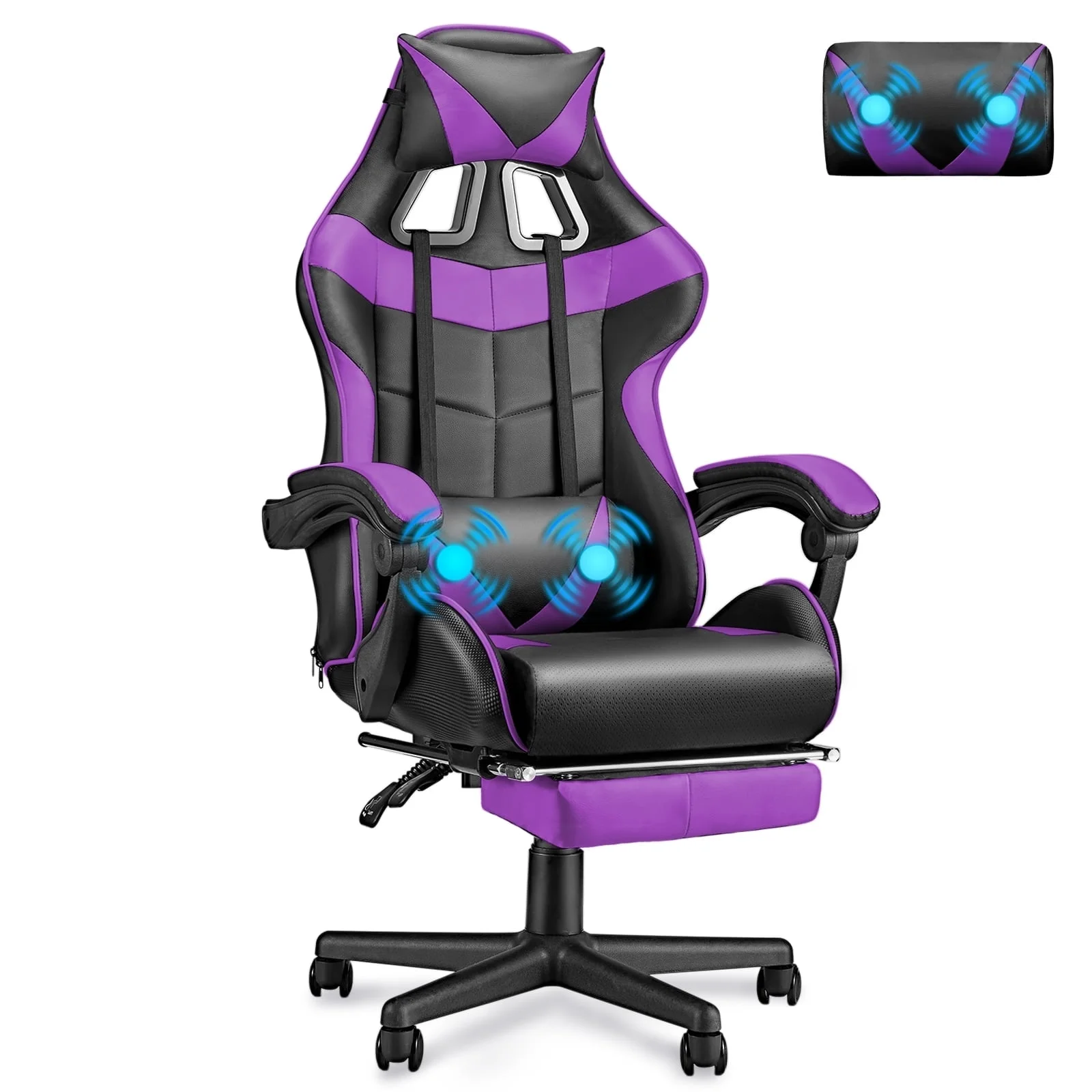 SOONTRANS Green Gaming Chair with Footrest, High Back Gamer Chair with Massage Lumbar Pillow, Gamer Computer Desk Chair (Green)